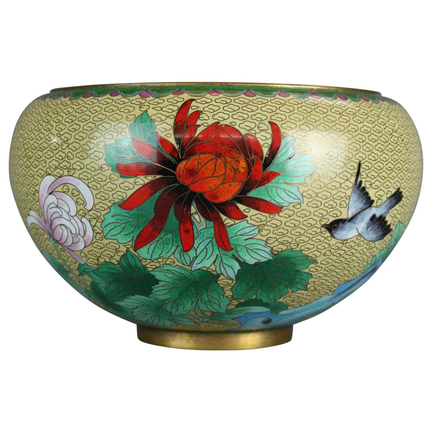 Antique Chinese Polychrome Floral Cloisonné Enameled Bowl, circa 1900
