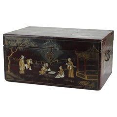 Antique Chinese Polychromed Chinoiserie Document Box c1890