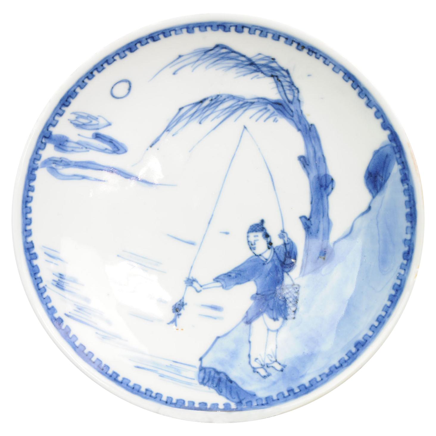 Antique Chinese Porcelain 17th Century Ming Period Porcelain Fisherman