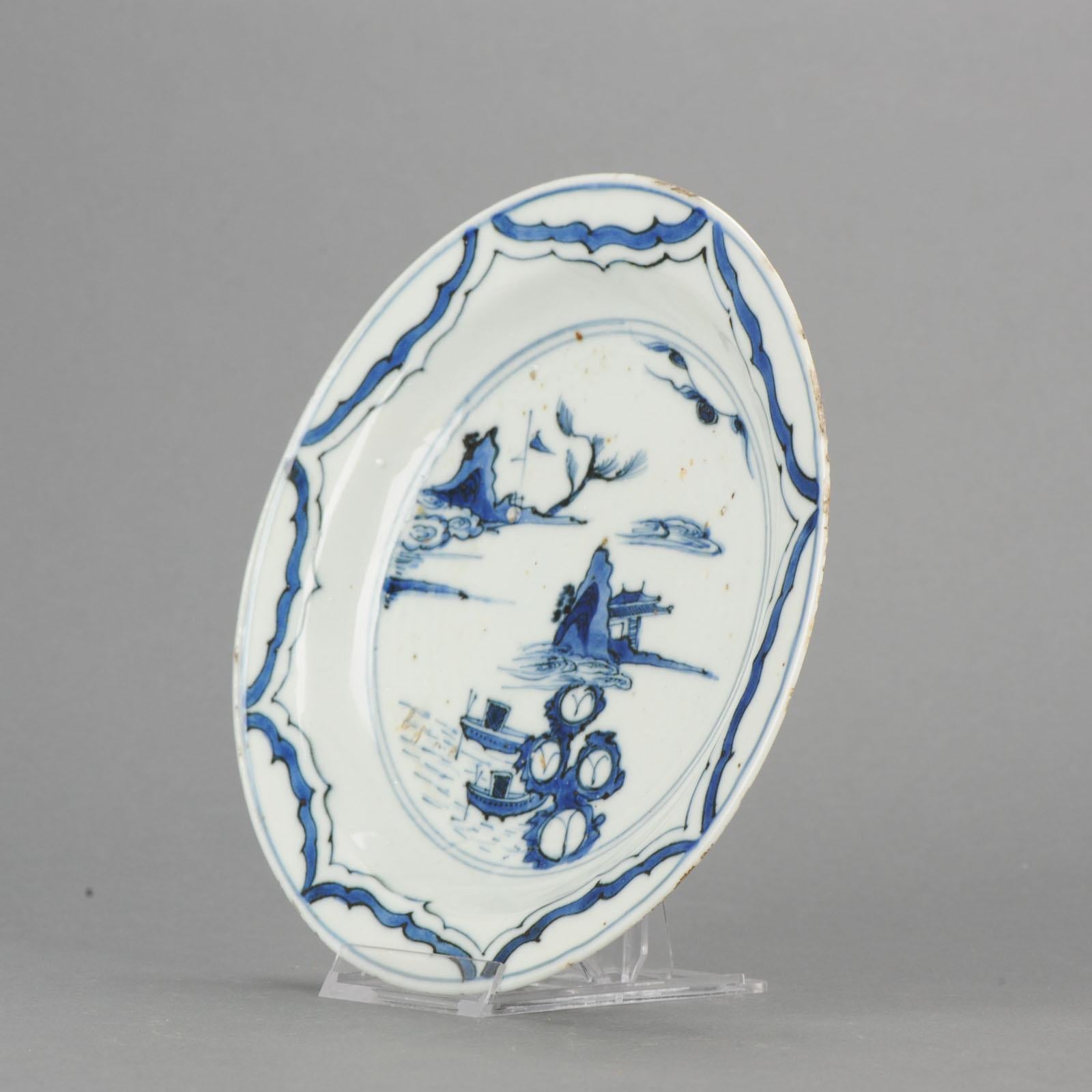 Chinois Ancienne plaque de transition Ming du 17ème siècle, porcelaine chinoise en vente