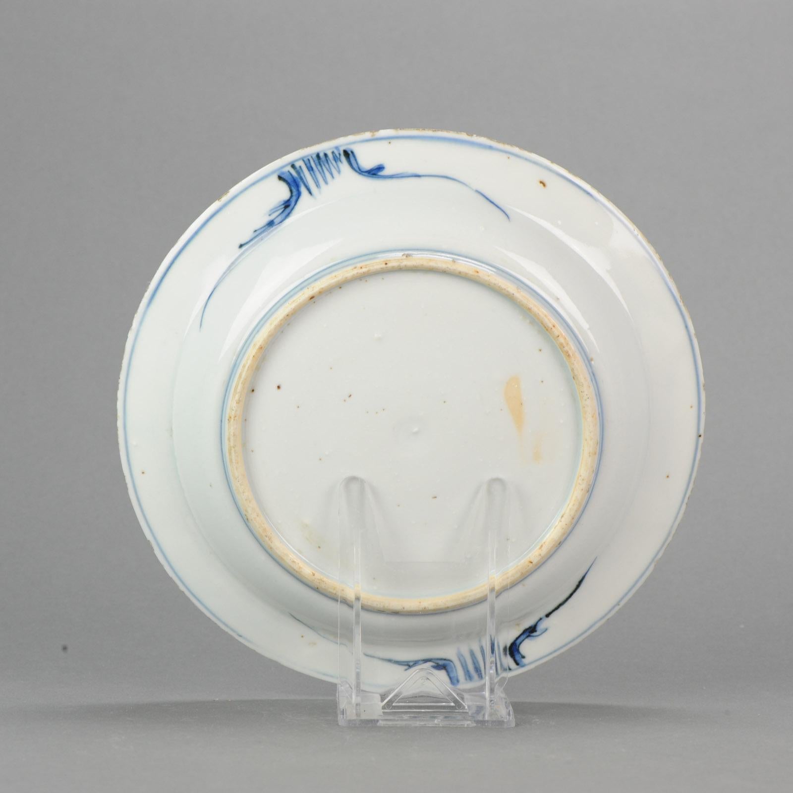 18th Century and Earlier Antique Chinese Porcelain 17th Century Ming Transitional Plate Landscape and Box For Sale
