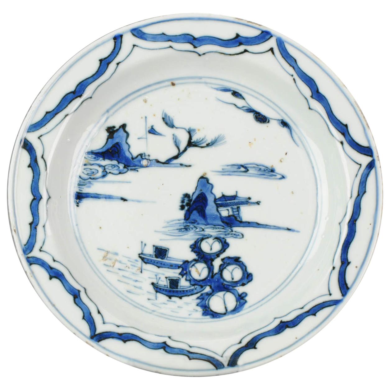 Ancienne plaque de transition Ming du 17ème siècle, porcelaine chinoise en vente