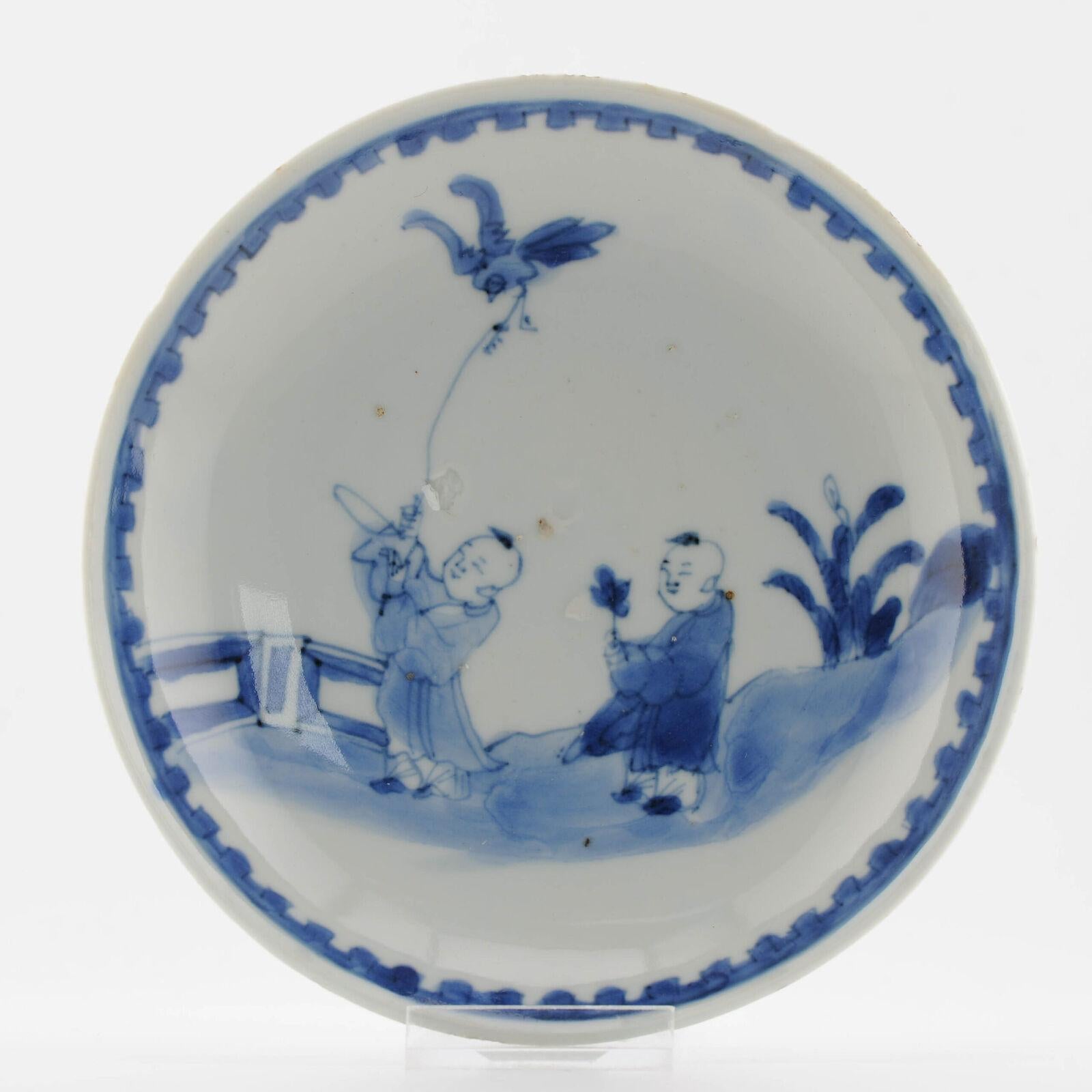 Antique Chinese Porcelain 17th Century Ming period Boys and Bird dish