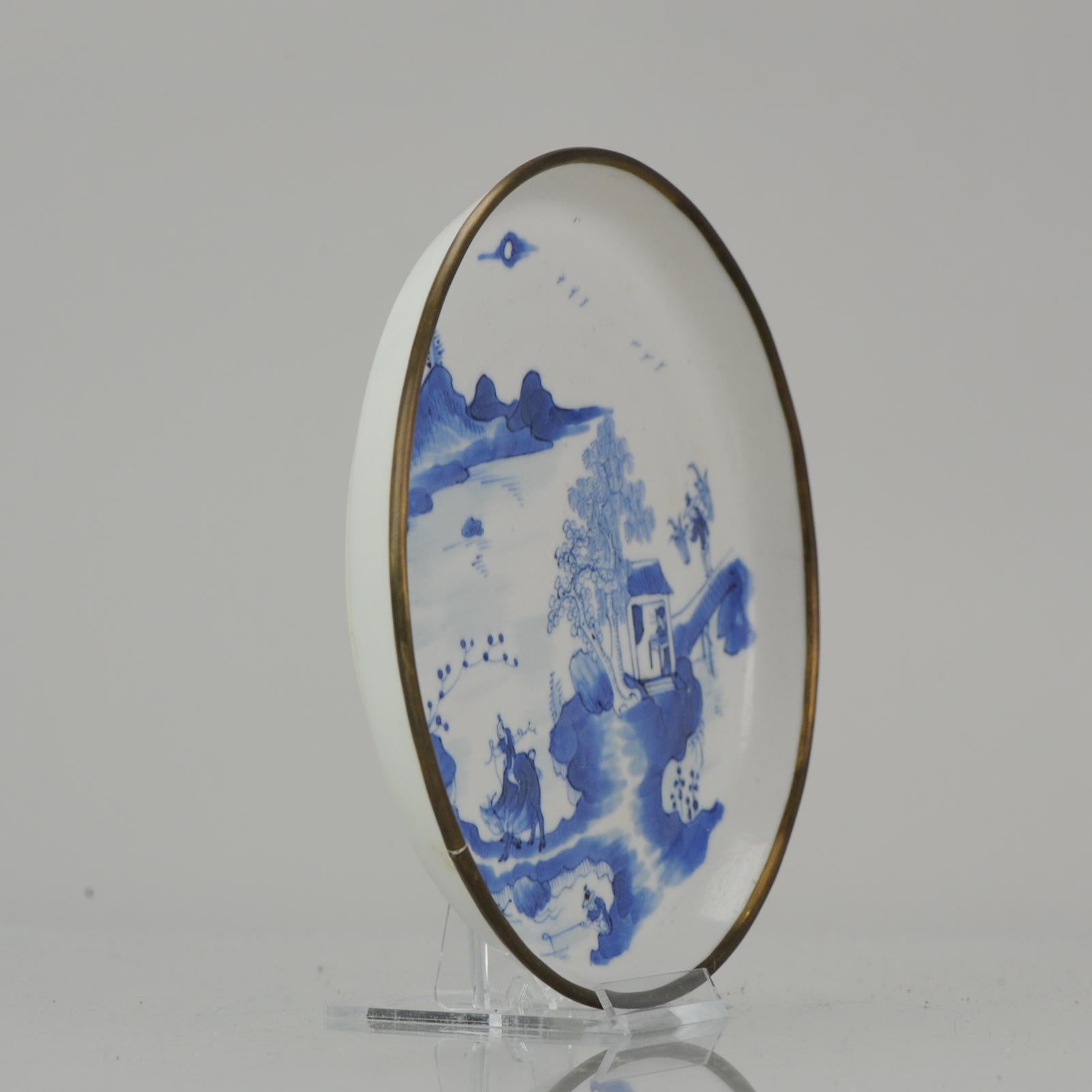 Antique Chinese Porcelain 19th C Bleu de Hue Plate Boy and ox Vietnamese Market For Sale 8