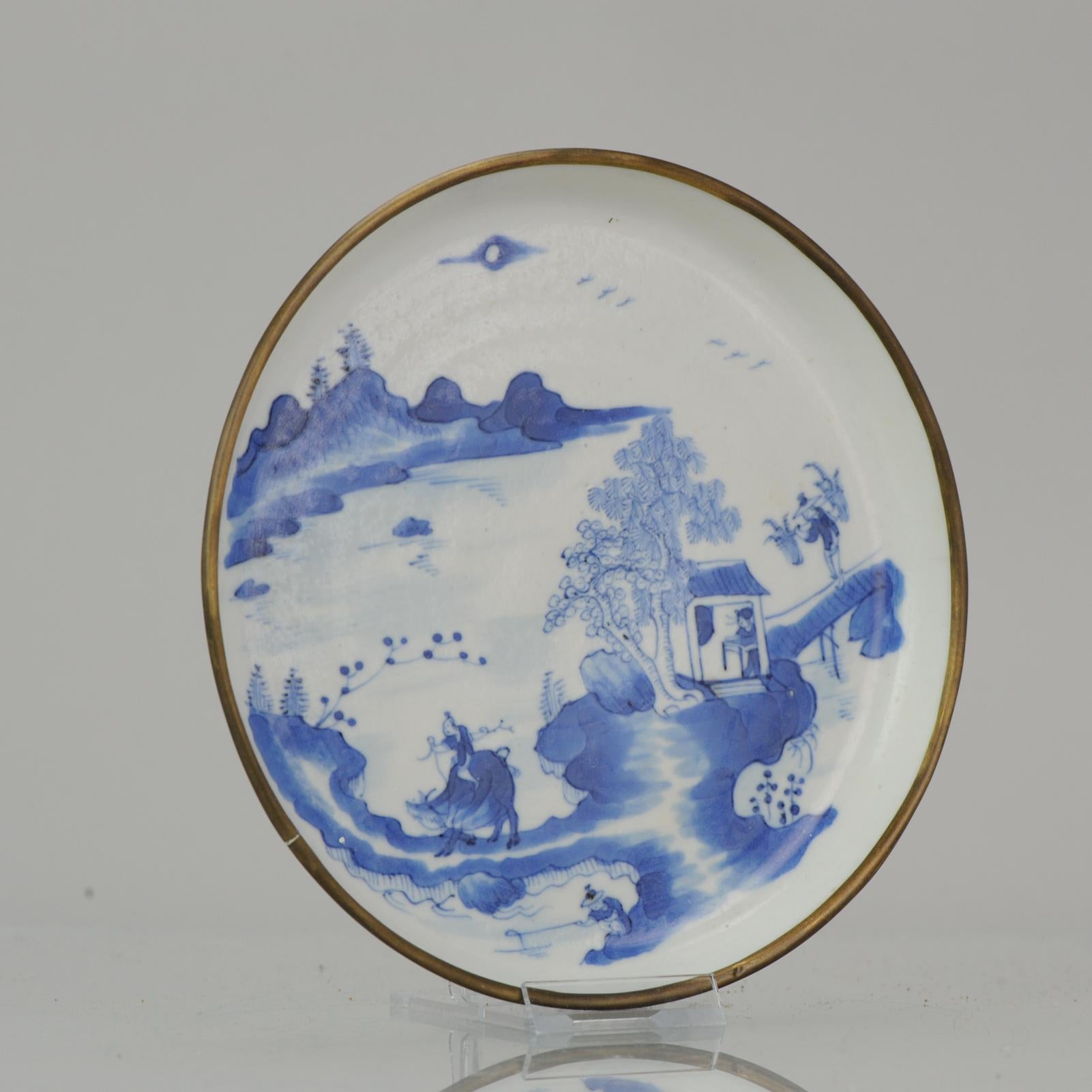 Antique Chinese Porcelain 19th C Bleu de Hue Plate Boy and ox Vietnamese Market For Sale 9