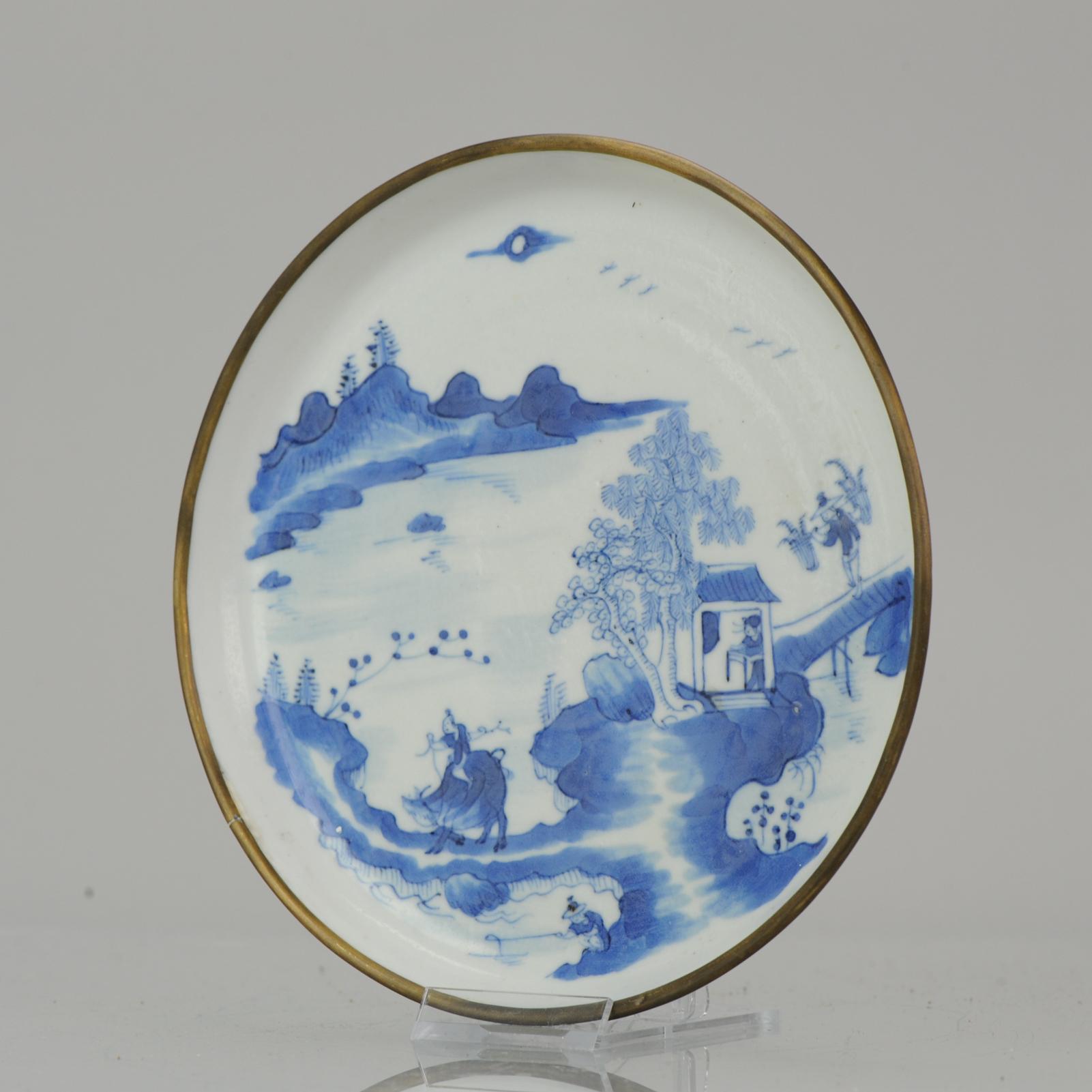 Qing Antique Chinese Porcelain 19th C Bleu de Hue Plate Boy and ox Vietnamese Market For Sale