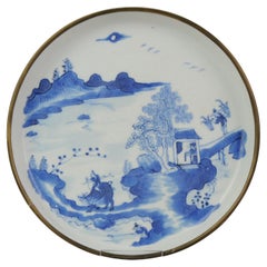 Antique Chinese Porcelain 19th C Bleu de Hue Plate Boy and ox Vietnamese Market