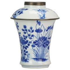 Antique Chinese Porcelain 19th Century Bleu de Hue Lidded Jars Vietnamese Market