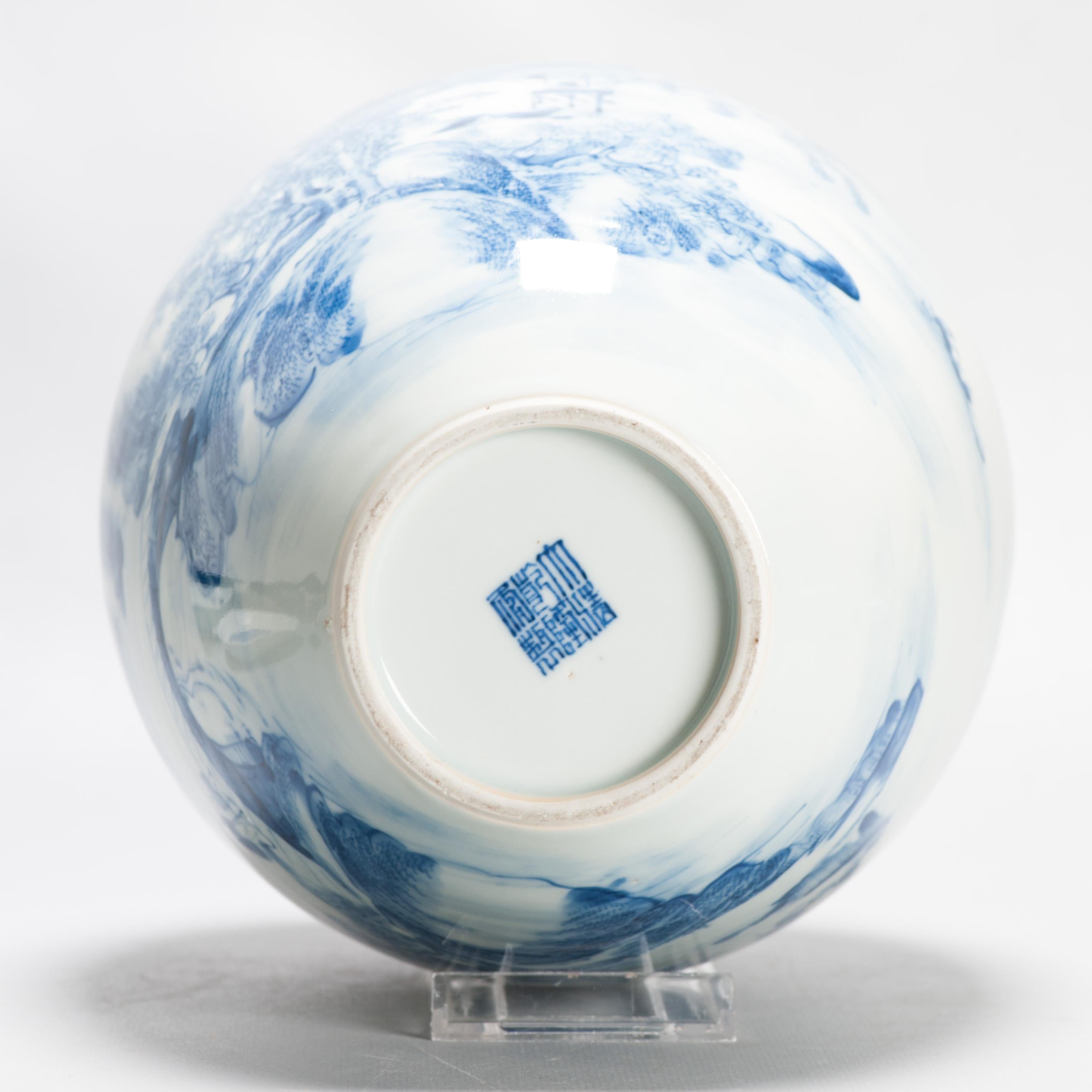 20ième siècle Antiquity Chinese Porcelain 20th C Bleu de Hue Ovoid Landscape Vase China en vente