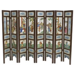 Antique Chinese Porcelain 8 Panel Screen