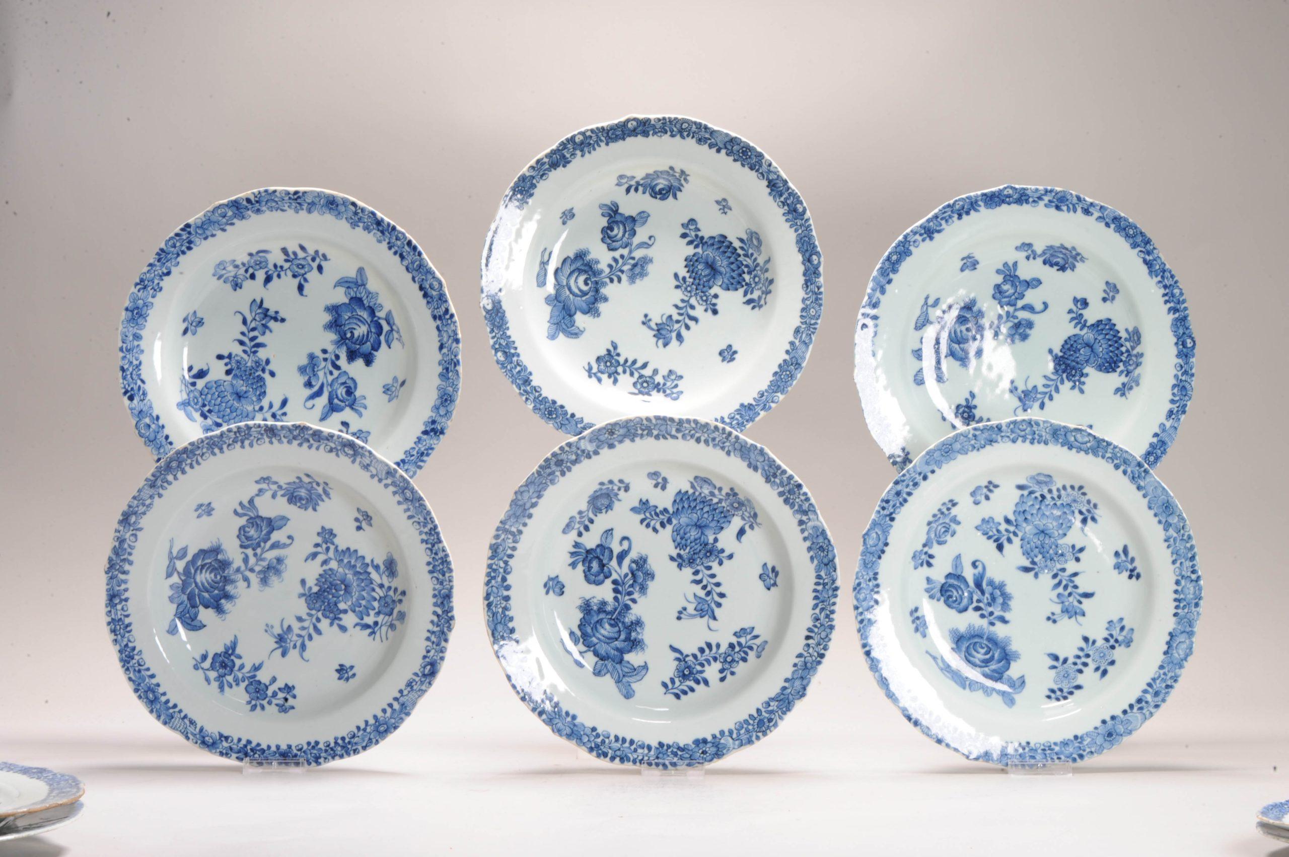 Antigua Vajilla de Porcelana China Azul Blanca Periodo Kangxi/Yongzheng, S. XVIII Chino en venta