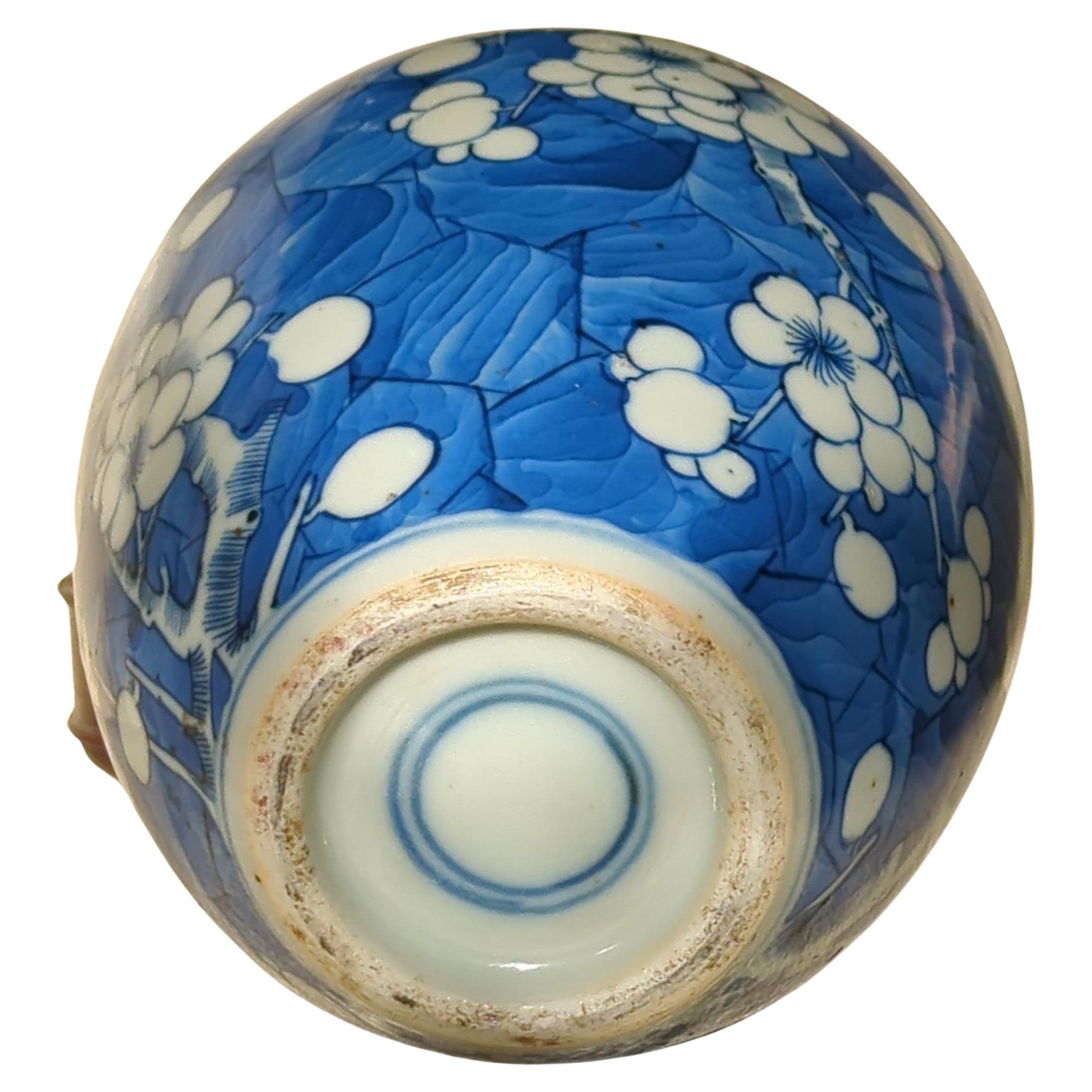 Antique Chinese Porcelain Blue White Hawthorn Prunus Ginger Jar Qing Kangxi 18c  For Sale 13