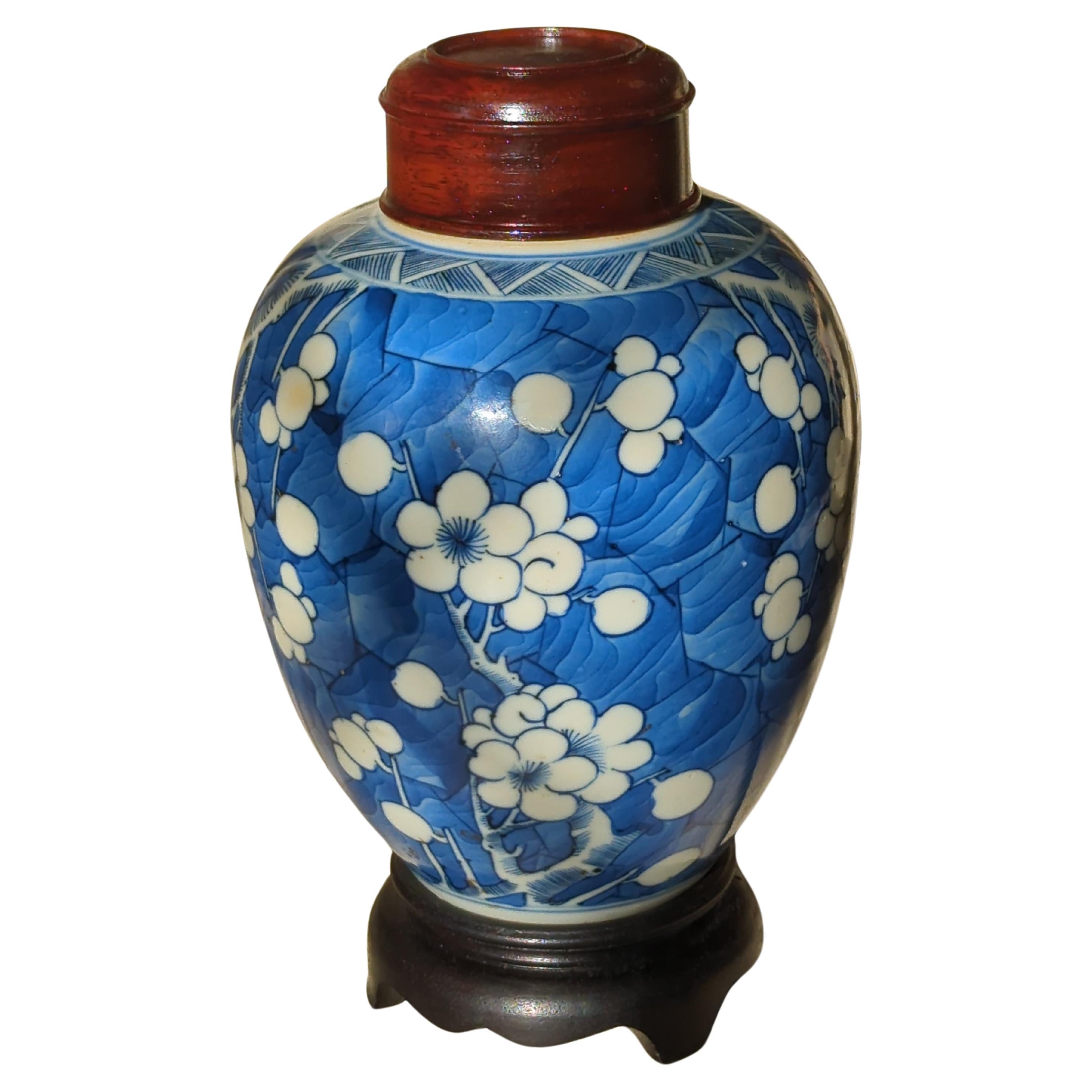 Antique Chinese Porcelain Blue White Hawthorn Prunus Ginger Jar Qing Kangxi 18c  For Sale 9