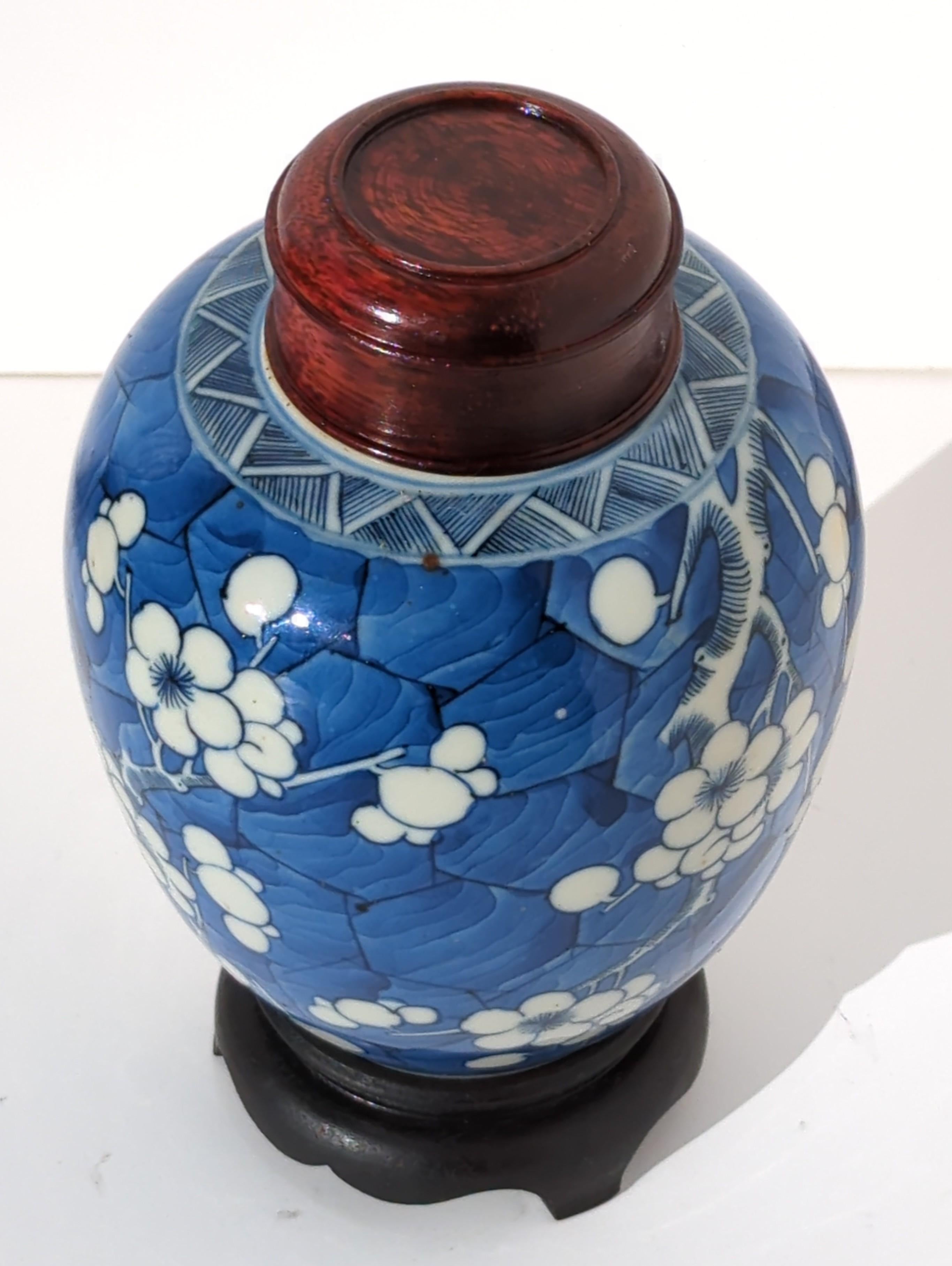 18th Century Antique Chinese Porcelain Blue White Hawthorn Prunus Ginger Jar Qing Kangxi 18c  For Sale