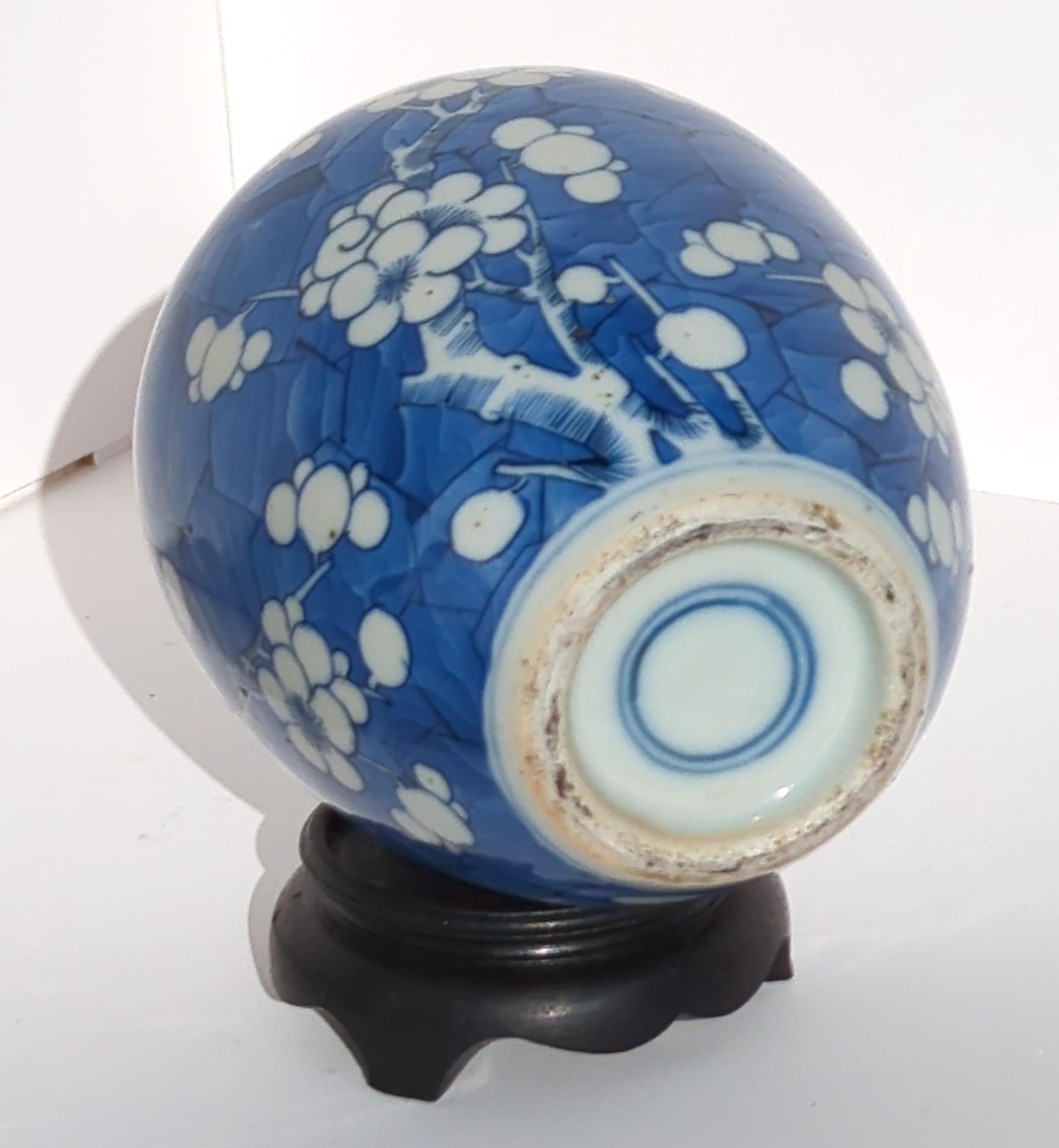 Ancienne jarre à gingembre d'aubépine bleue et blanche de Qing Kangxi, 18 carats  en vente 1