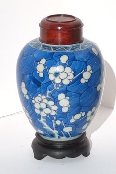 Antique Chinese Porcelain Blue White Hawthorn Prunus Ginger Jar Qing Kangxi 18c