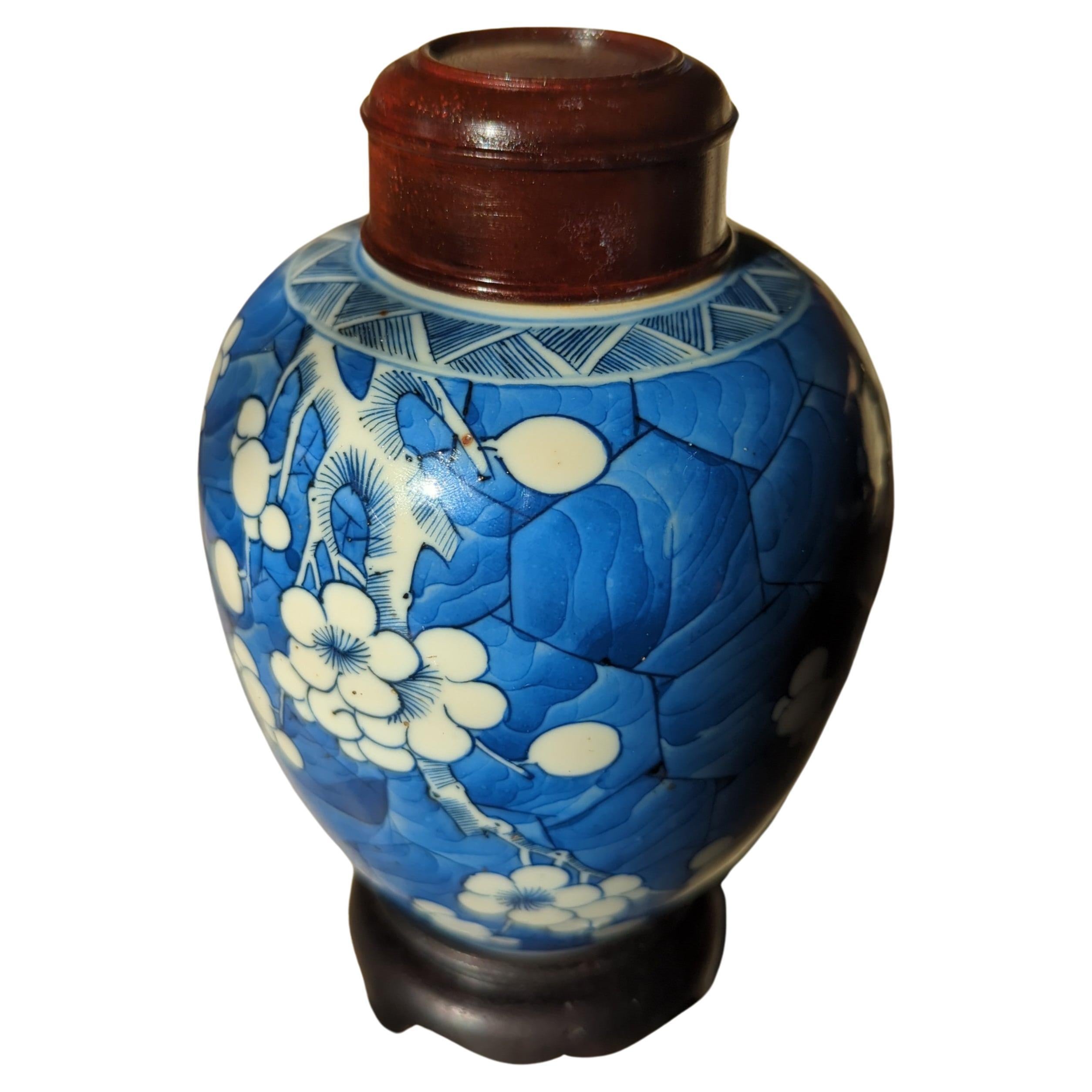 Antique Chinese Porcelain Blue White Hawthorn Prunus Ginger Jar Qing Kangxi 18c For Sale 8