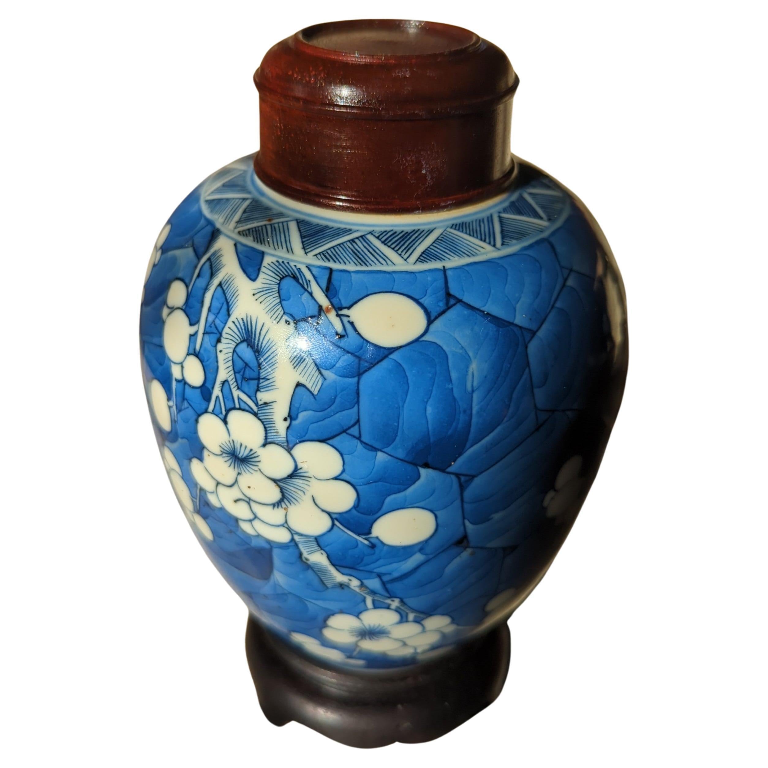 Antique Chinese Porcelain Blue White Hawthorn Prunus Ginger Jar Qing Kangxi 18c  For Sale 8