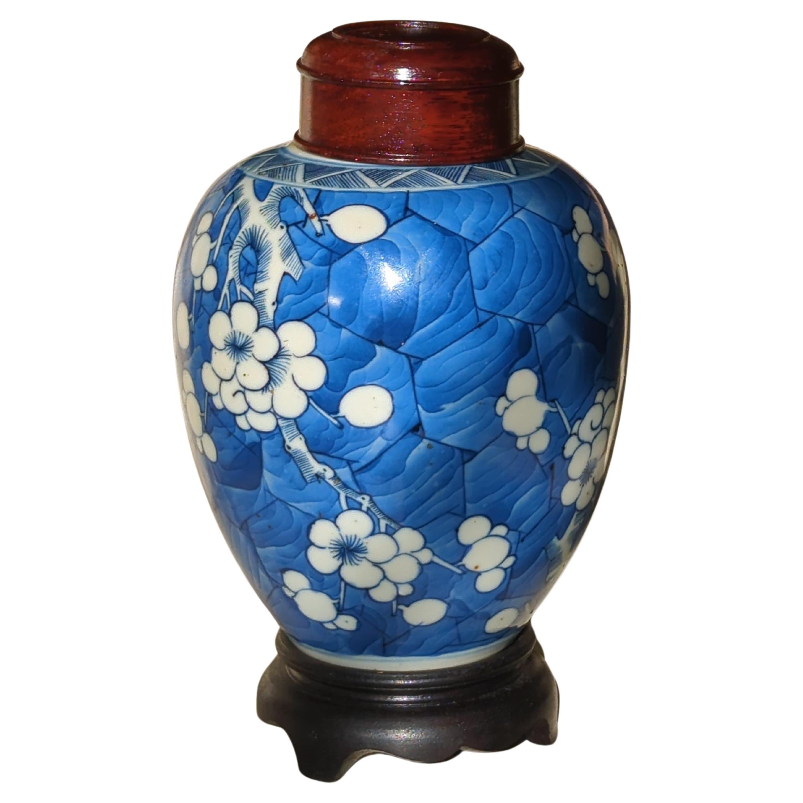 Antikes chinesisches Porzellan Blau Weiß Hawthorn Prunus Ingwergefäß Qing Kangxi 18c  im Angebot 9