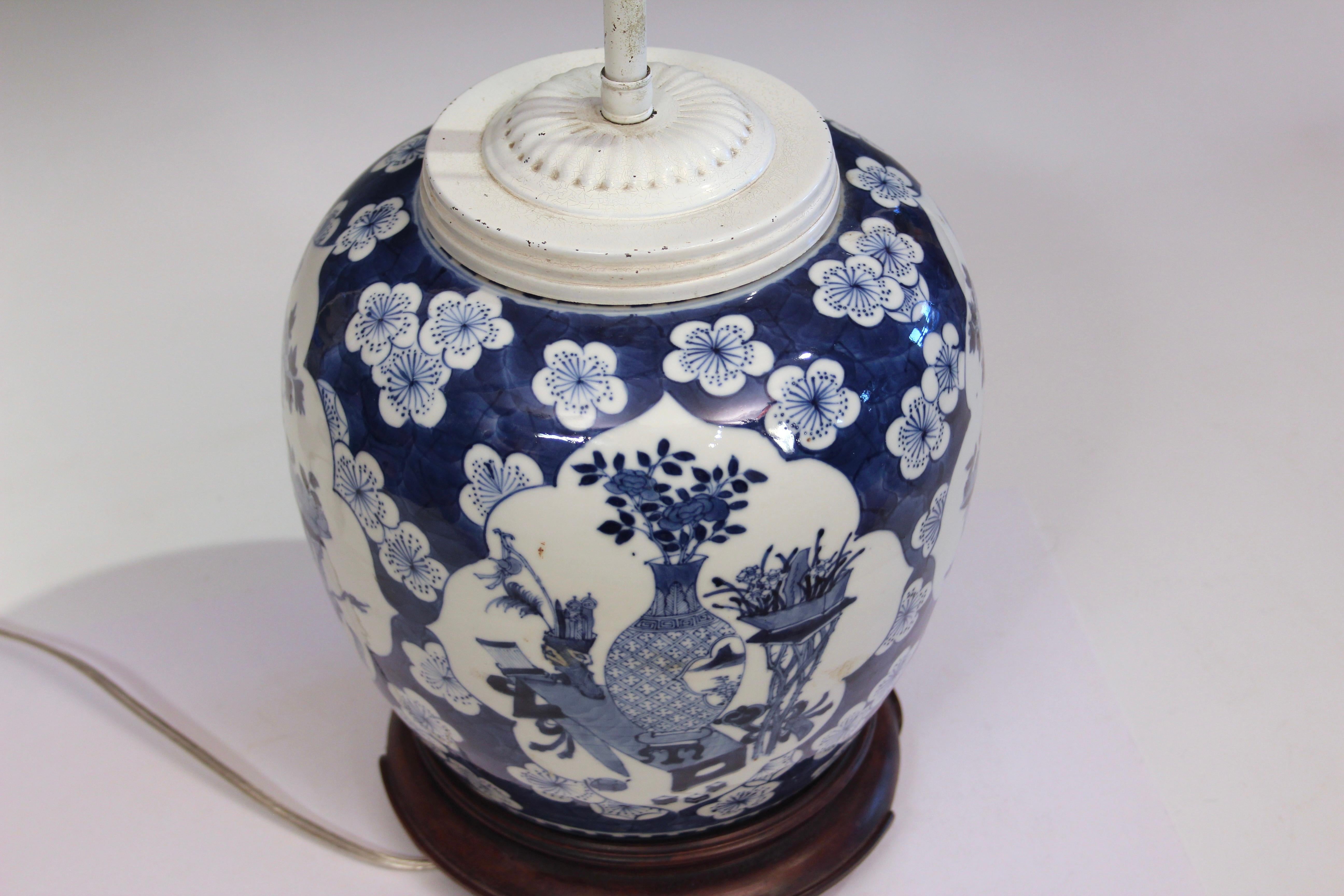 Antigua lámpara de porcelana china azul y blanca Hawthorne Ginger Jar 18th/19th Cen en venta 2