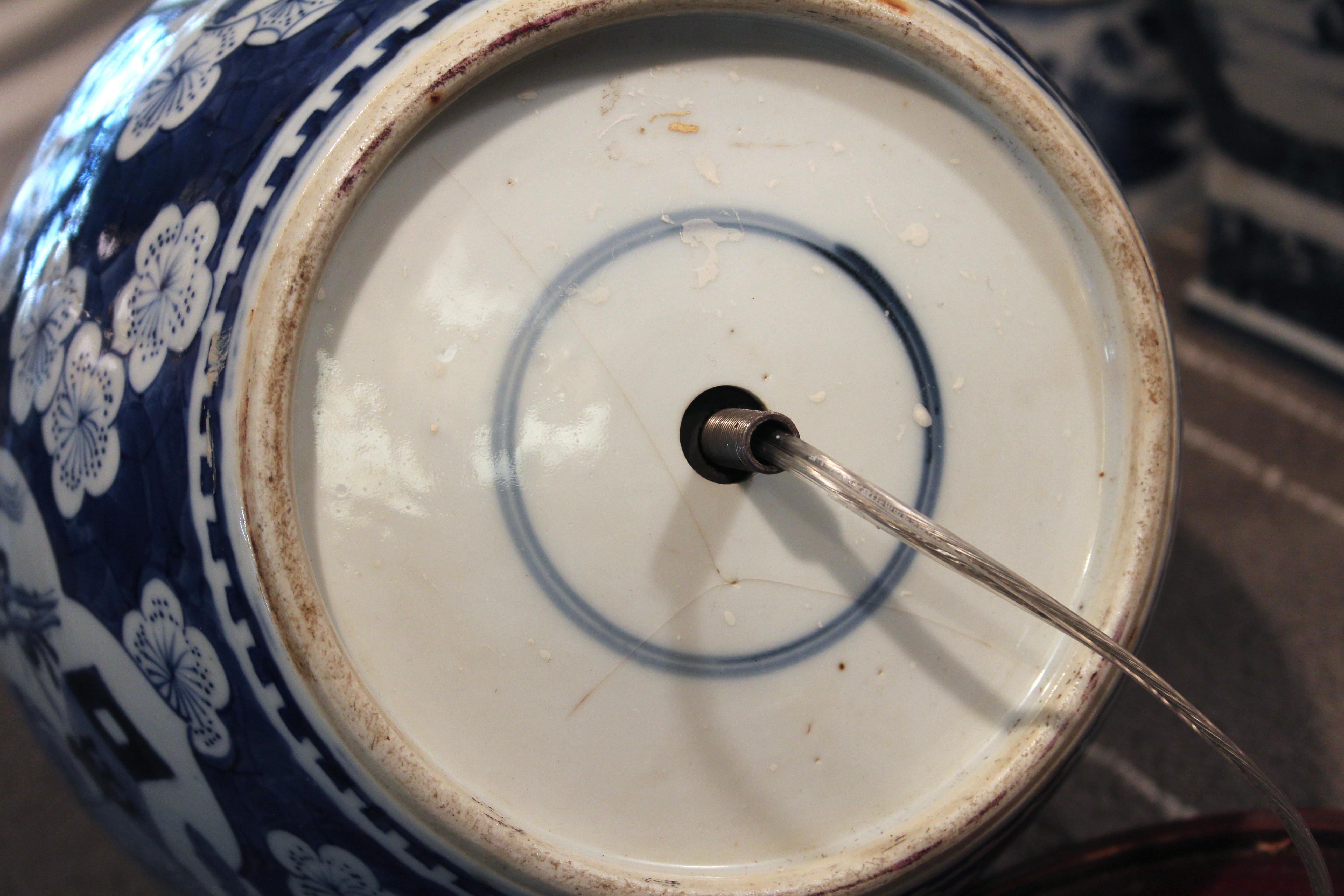 Antigua lámpara de porcelana china azul y blanca Hawthorne Ginger Jar 18th/19th Cen en venta 3