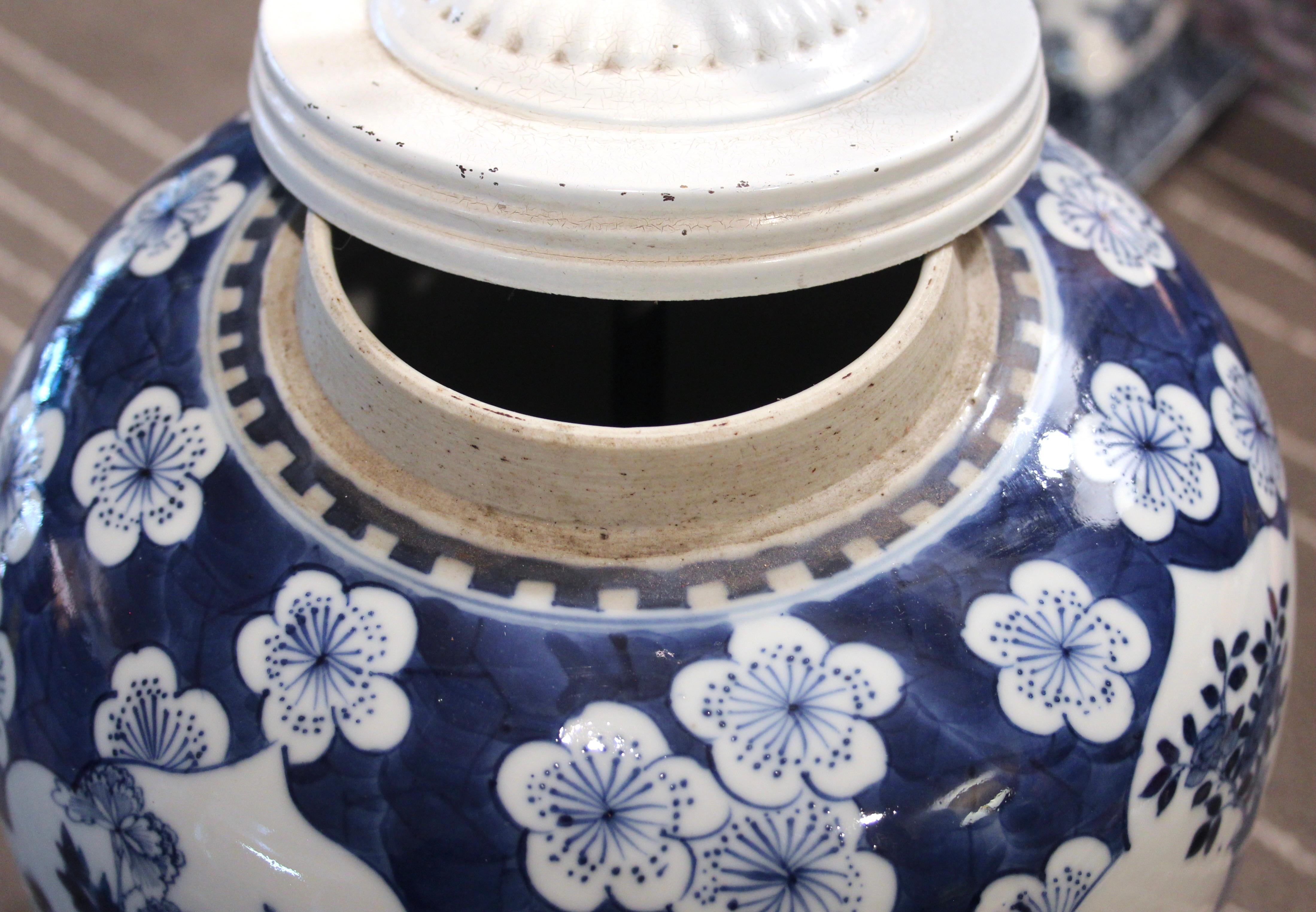 Antigua lámpara de porcelana china azul y blanca Hawthorne Ginger Jar 18th/19th Cen en venta 5