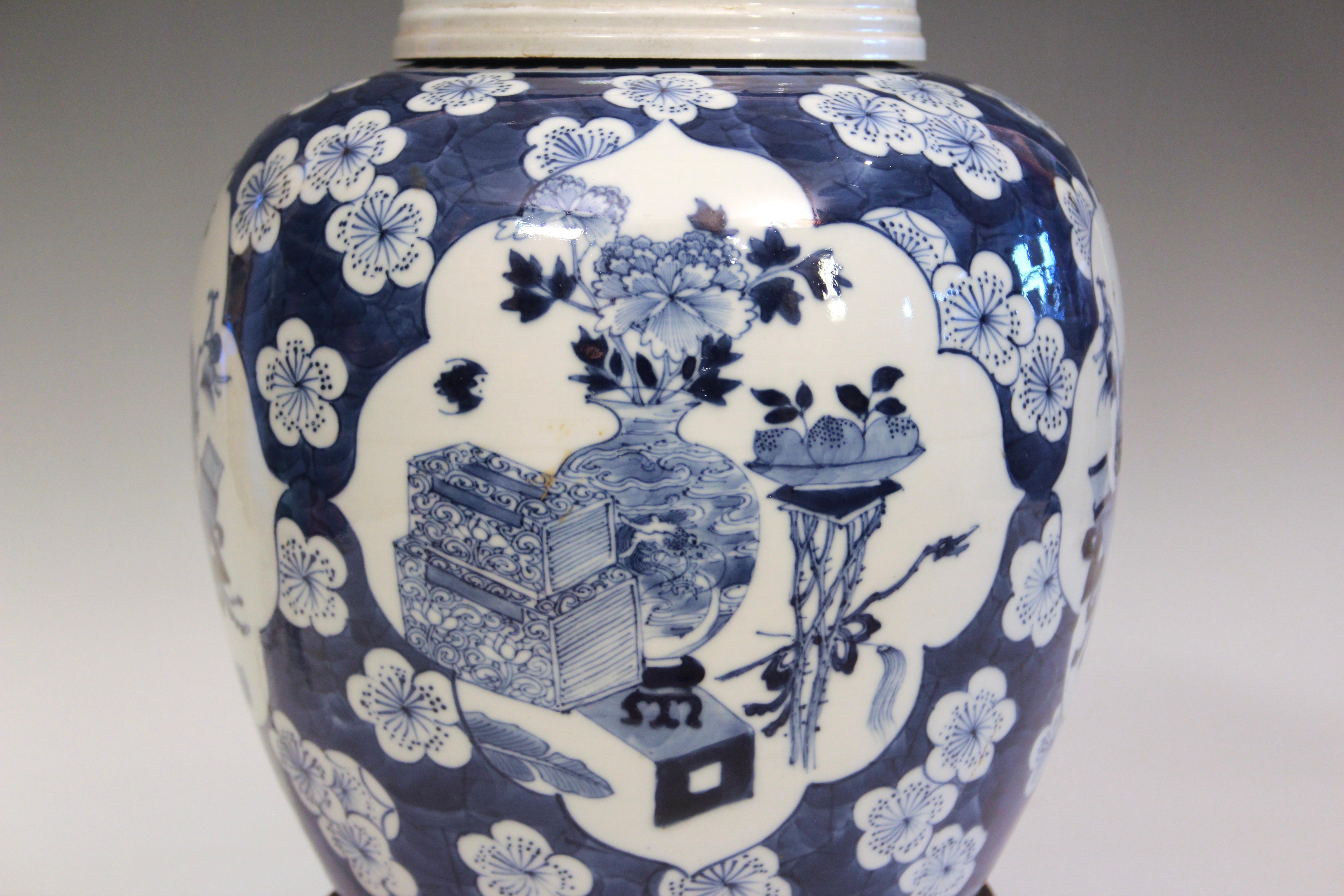 Antigua lámpara de porcelana china azul y blanca Hawthorne Ginger Jar 18th/19th Cen en Bueno estado para la venta en Wilton, CT
