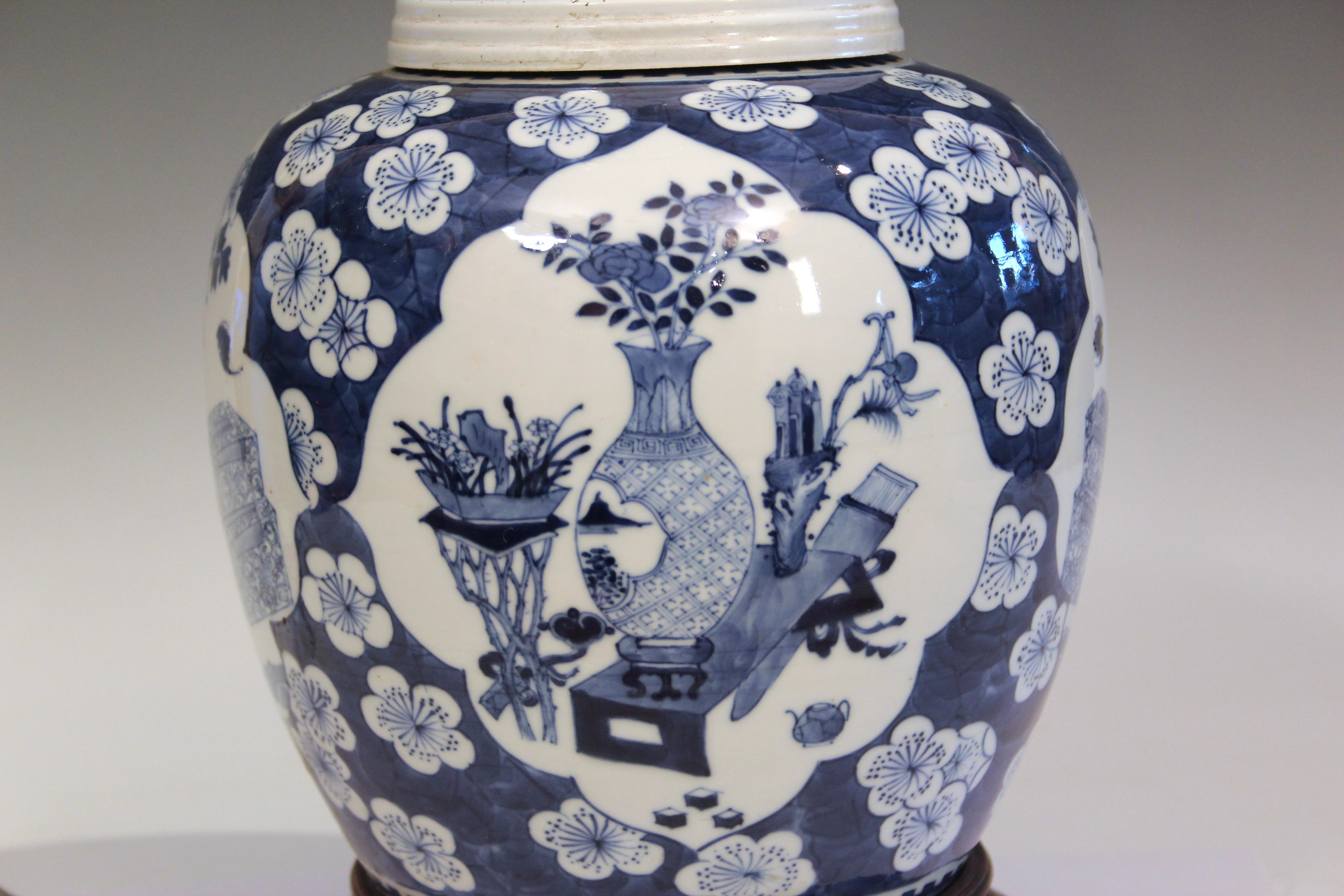 Antigua lámpara de porcelana china azul y blanca Hawthorne Ginger Jar 18th/19th Cen siglo XIX en venta