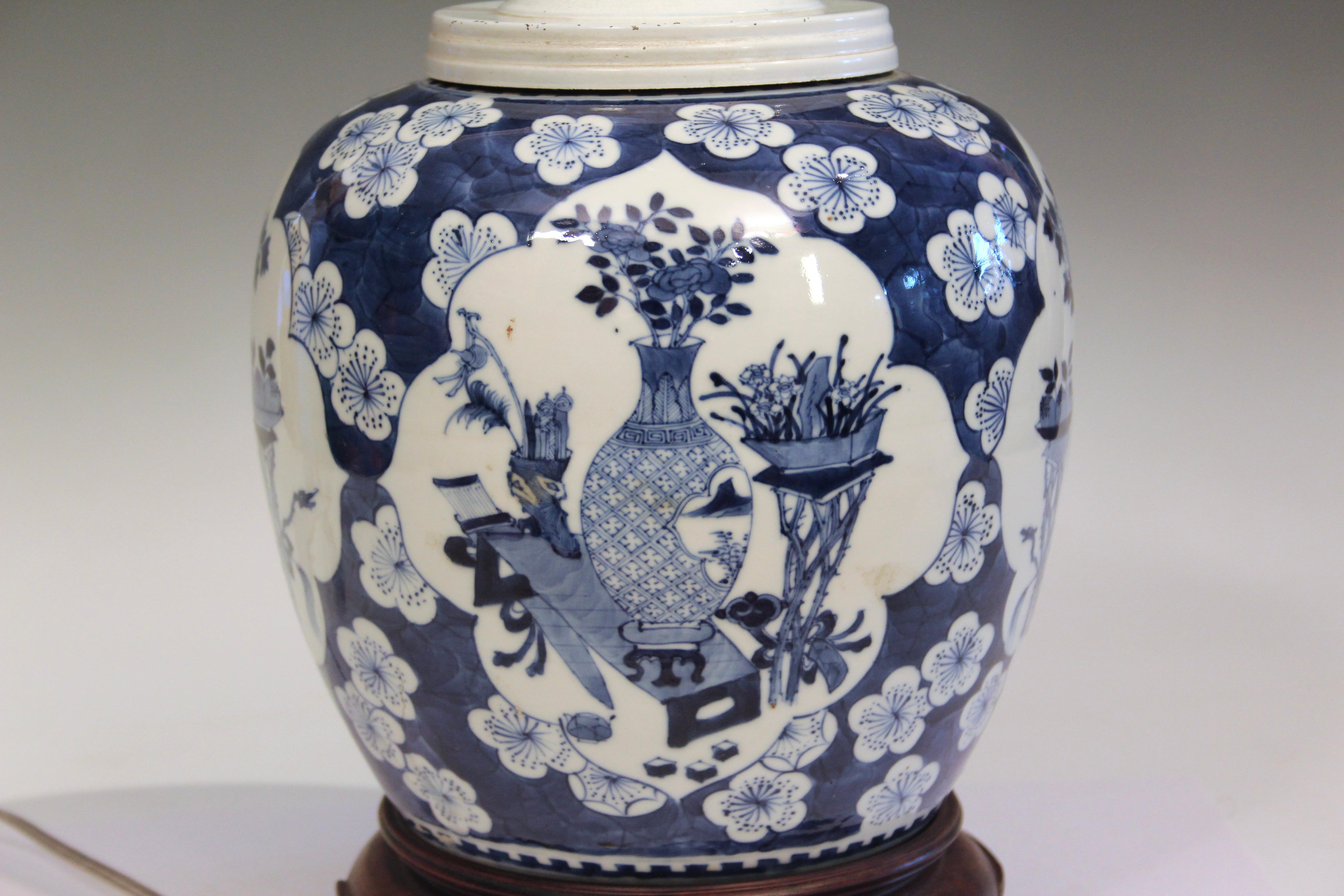 Antigua lámpara de porcelana china azul y blanca Hawthorne Ginger Jar 18th/19th Cen en venta 1