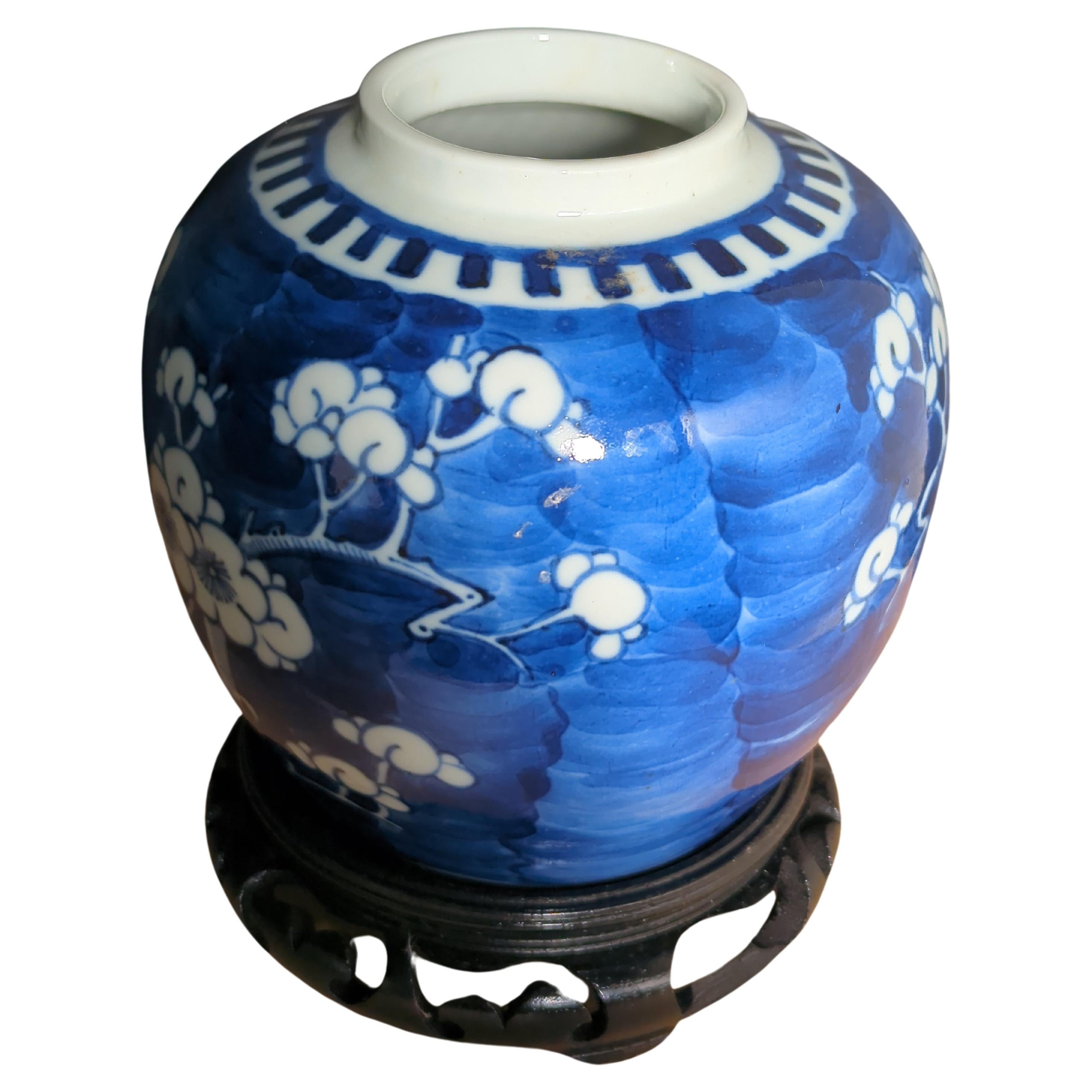 Antique Chinese Export Porcelain Blue White Prunus Ginger Jar 5