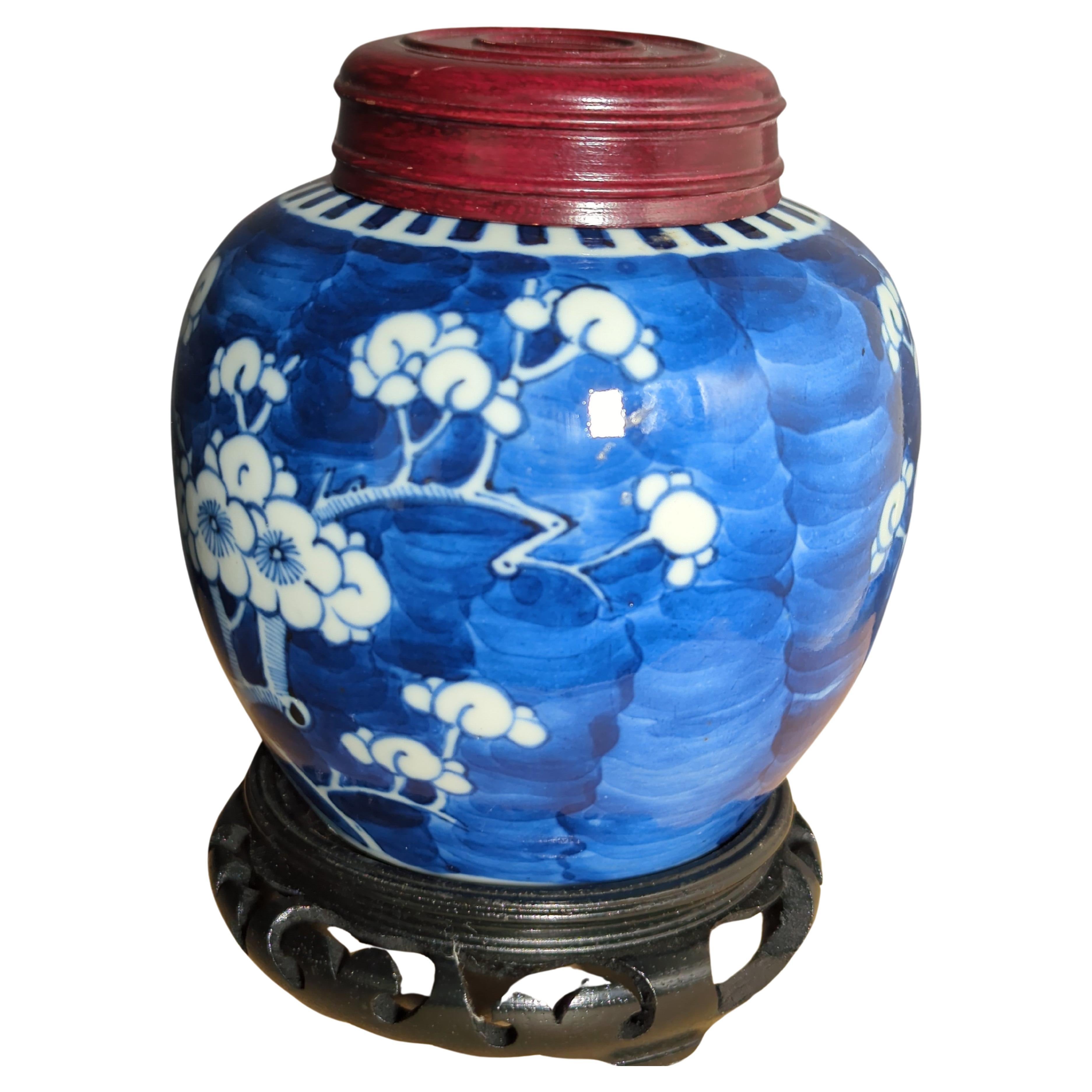 Antique Chinese Export Porcelain Blue White Prunus Ginger Jar 5