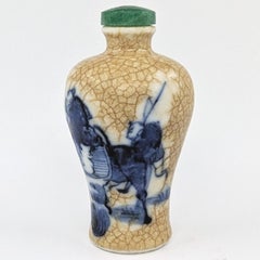 Antique Chinese Porcelain Blue&White Crackle Glaze Meiping Snuff Bottle 19c Qing
