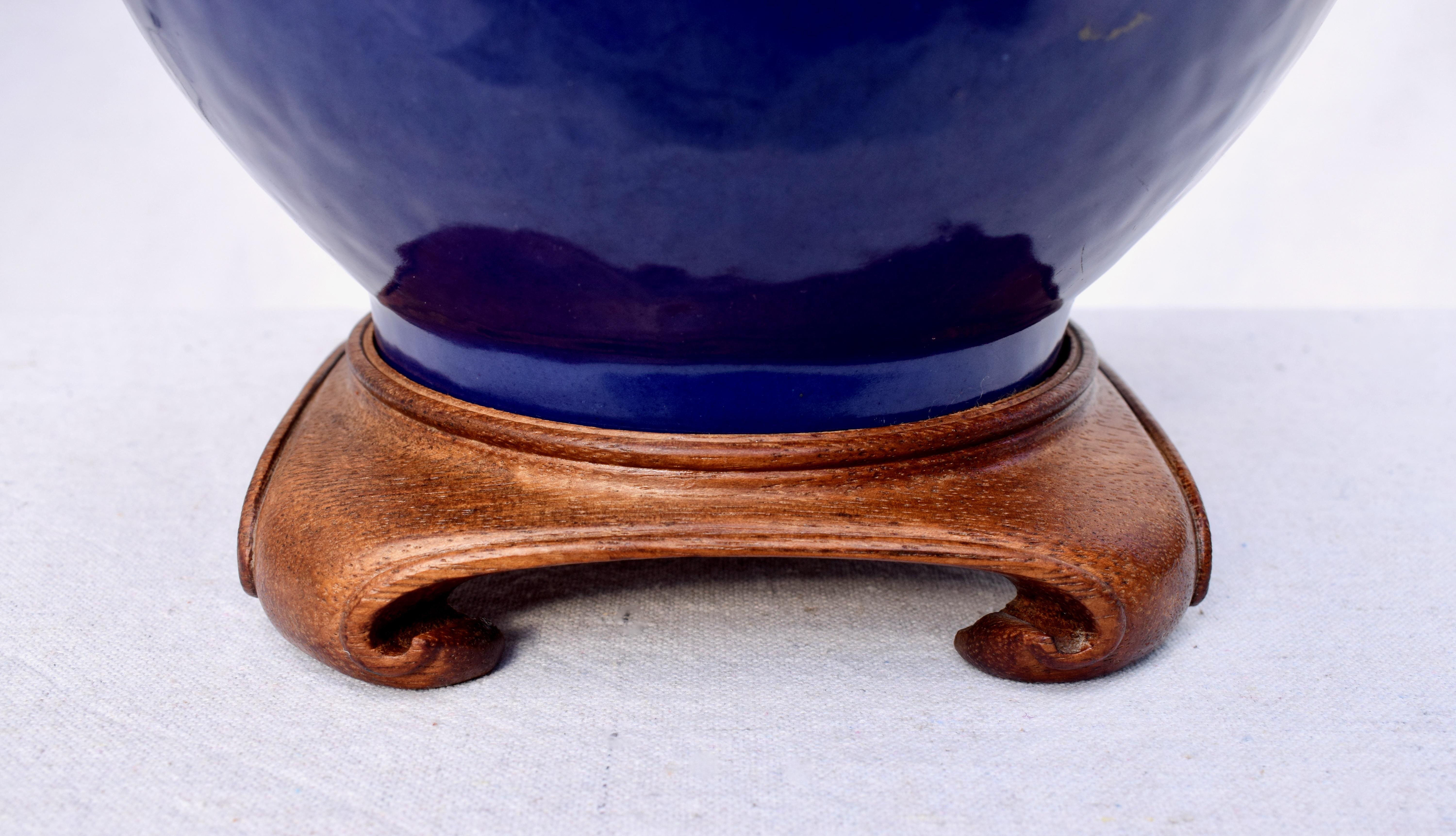 19th Century Antique Chinese Porcelain Bottle Shape Cobalt Blue Table Lamp For Sale