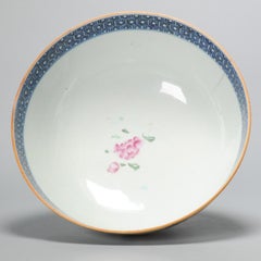 Antique Chinese Porcelain Bowl with a Harbor Scene, 18th Century