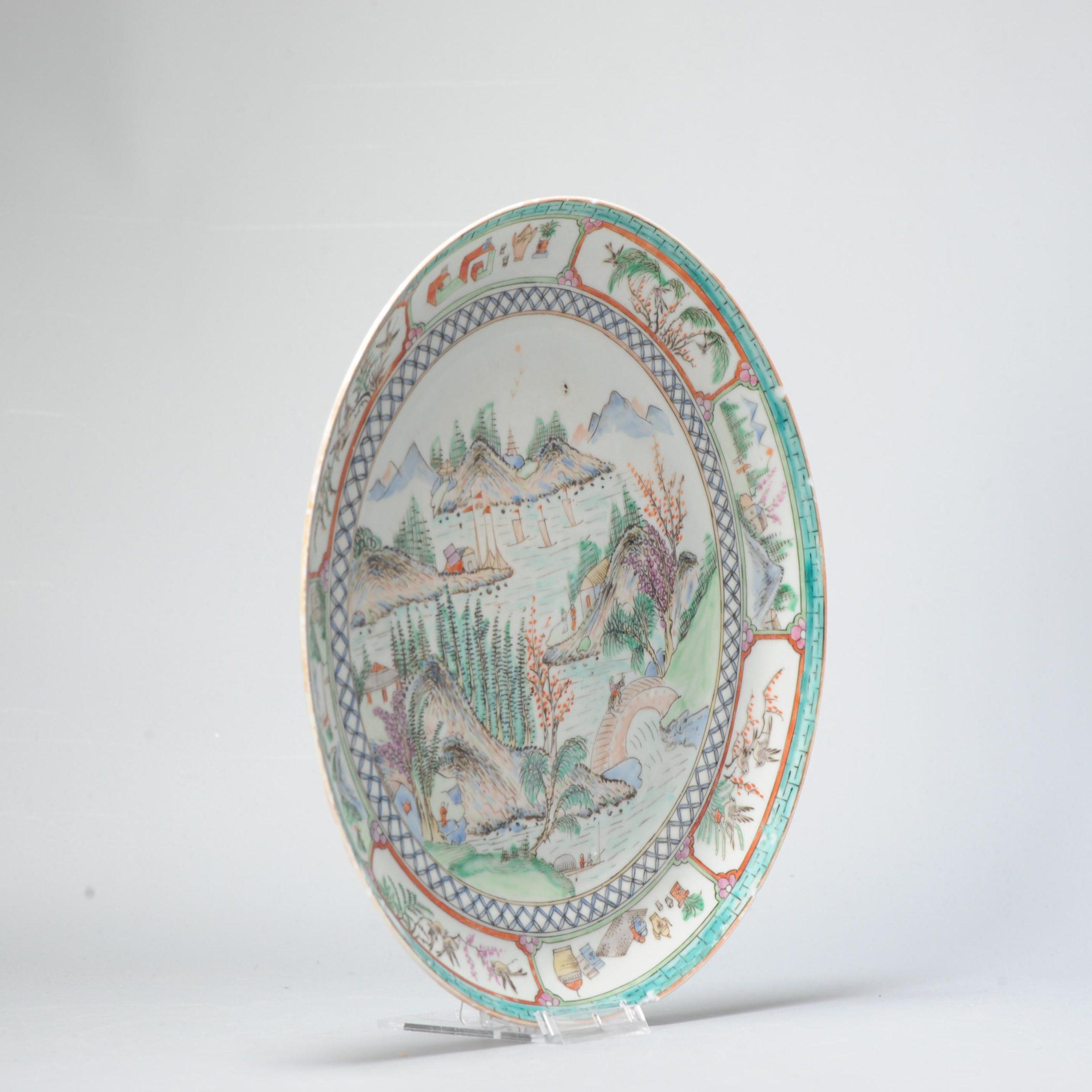 Very nice and unusual cantonese dish in polychrome colors. Stunningly painted with a central scene of a highly detailed landscape.

Truly a fantastic piece.

Additional information:
Material: Porcelain & Pottery
Region of Origin: China
Period: 19th