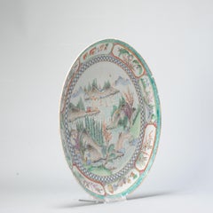 Antique Chinese Porcelain Cantonese Dish Figures and Landscape, 19th Century