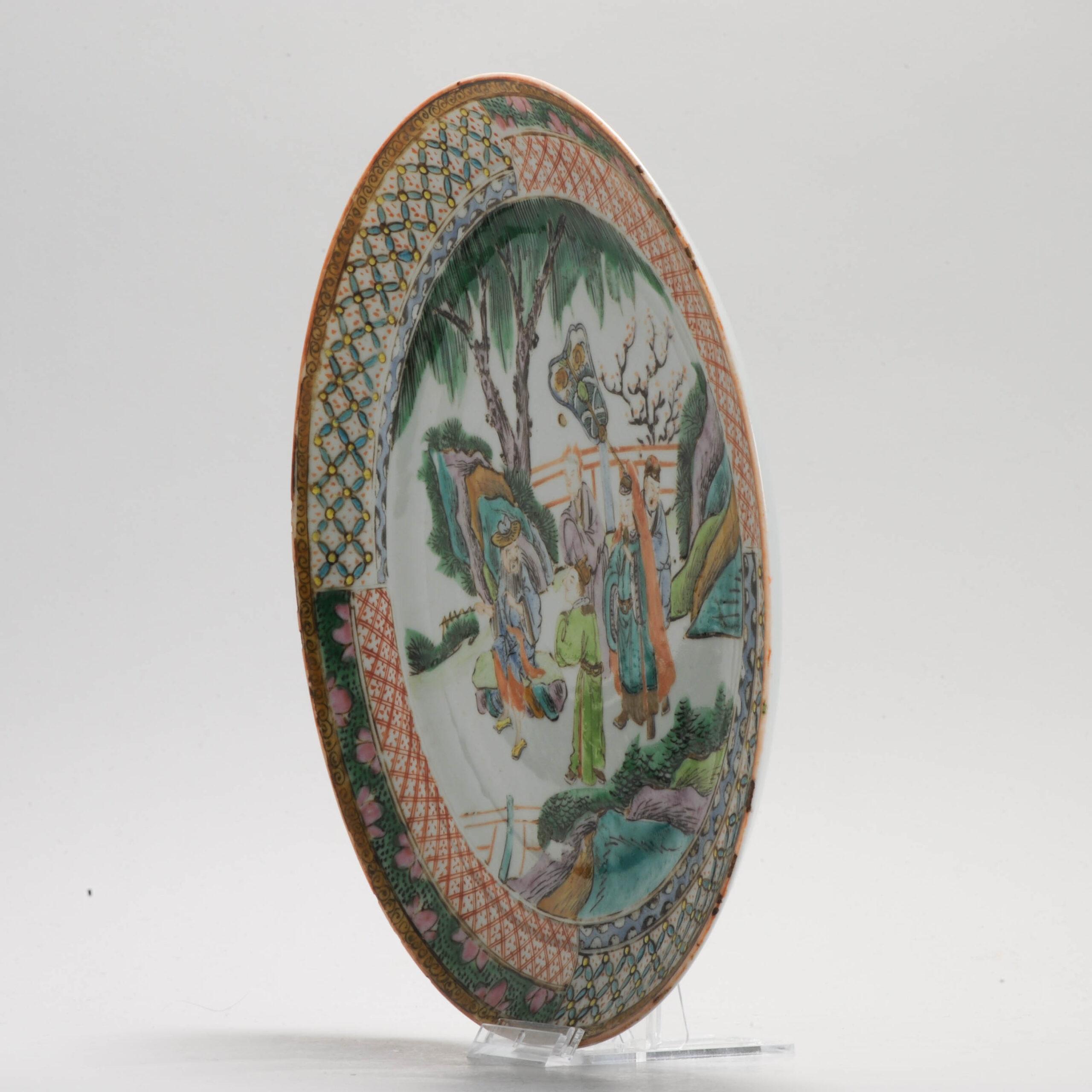 Chinois Anciennes assiettes figuratives cantonaises Qing Guangxu, 19e siècle en vente
