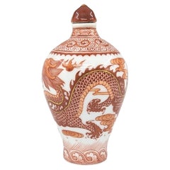 Antique Chinese Porcelain Iron Red 5 Claw Dragon Baluster Snuff Bottle 19c Qing