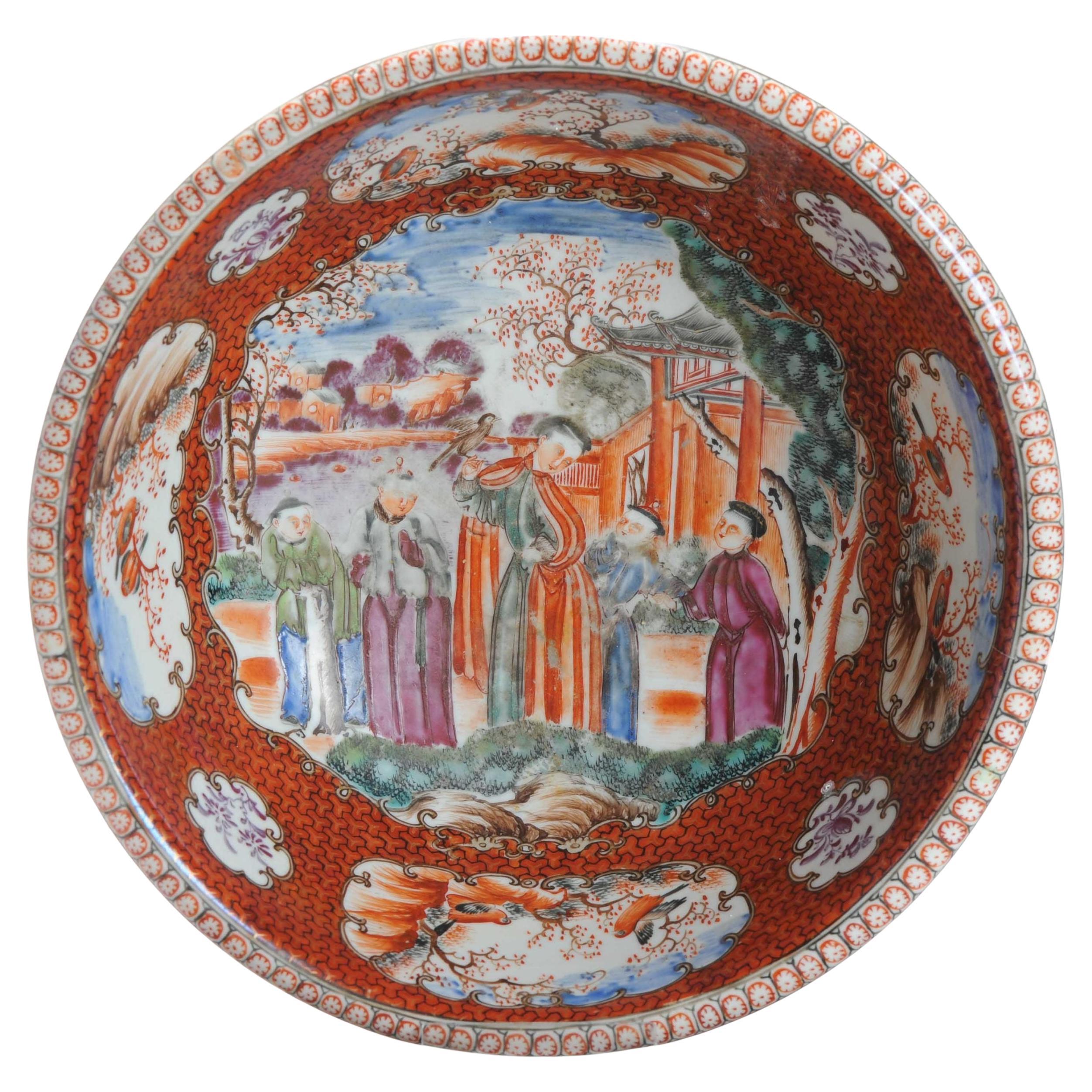 Bol profond en porcelaine chinoise antique figuratif rose mandarine Qianlong période