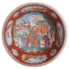 Antique Chinese Porcelain Deep Bowl Figural Mandarin Rose Qianlong Period, China