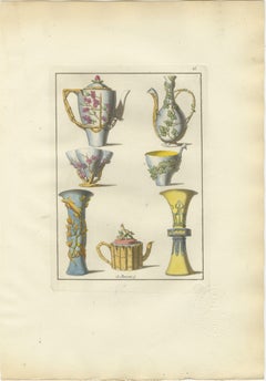 Antique Chinese Porcelain Design Print — Vases & Teapots, Ferrario 1815