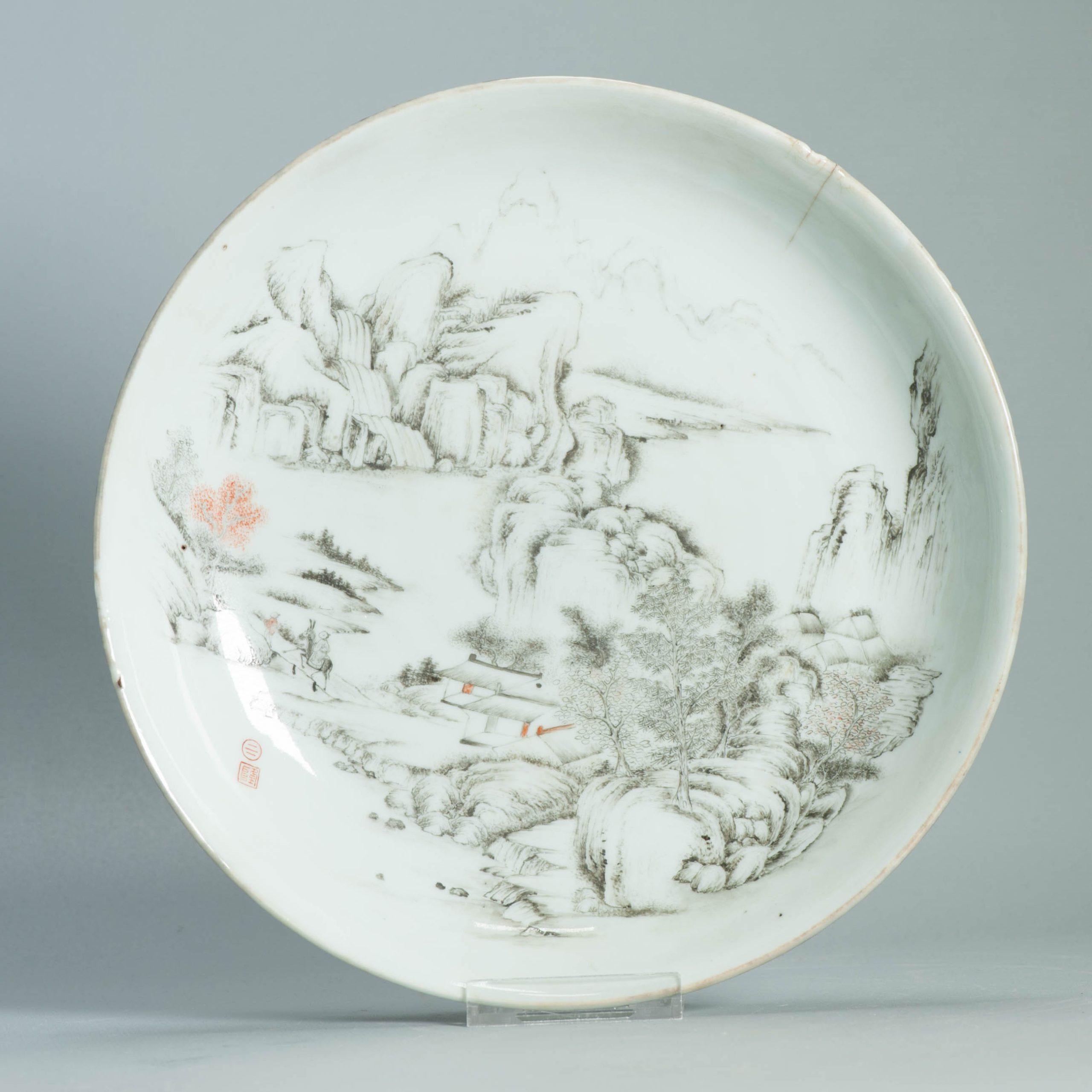 Antique Chinese porcelain dish 1920-1930 Republic period Rocky Landscape