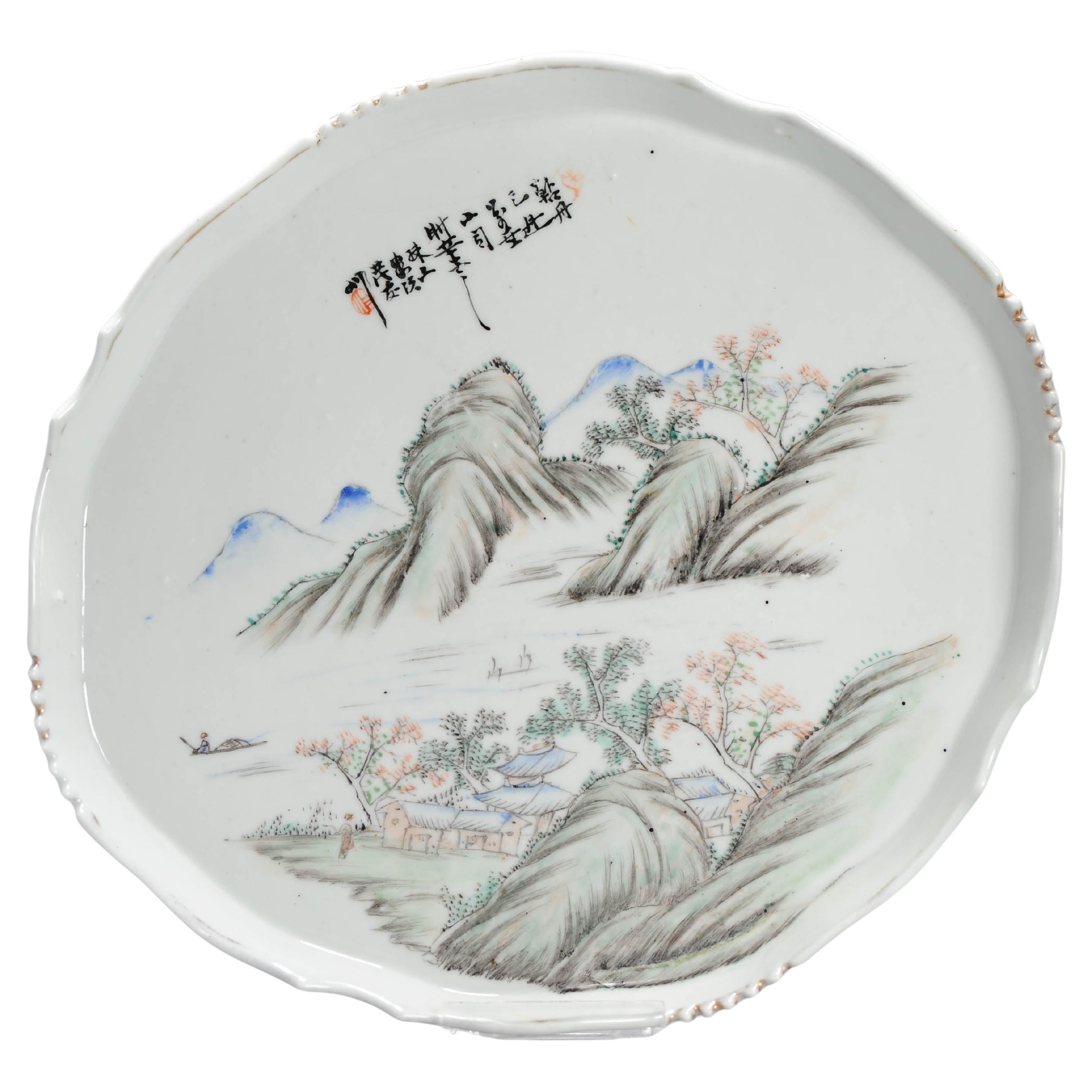Antike chinesische Porzellanschale aus der Republikzeit Qianjiang-Stil Landschaft