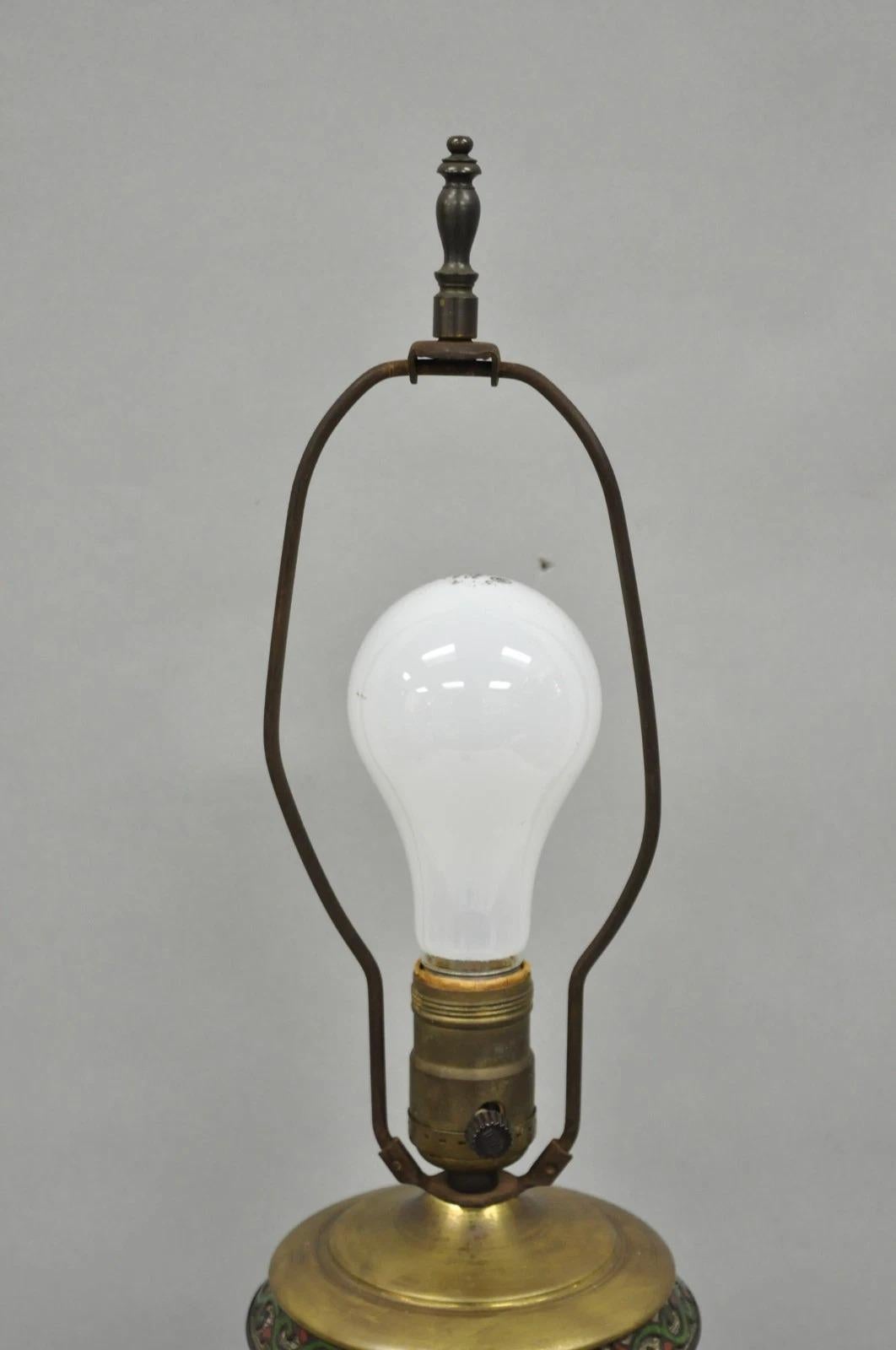 Antique Chinese Porcelain Enamel Bronze Oriental Cloisonne Champleve Table Lamp For Sale 1