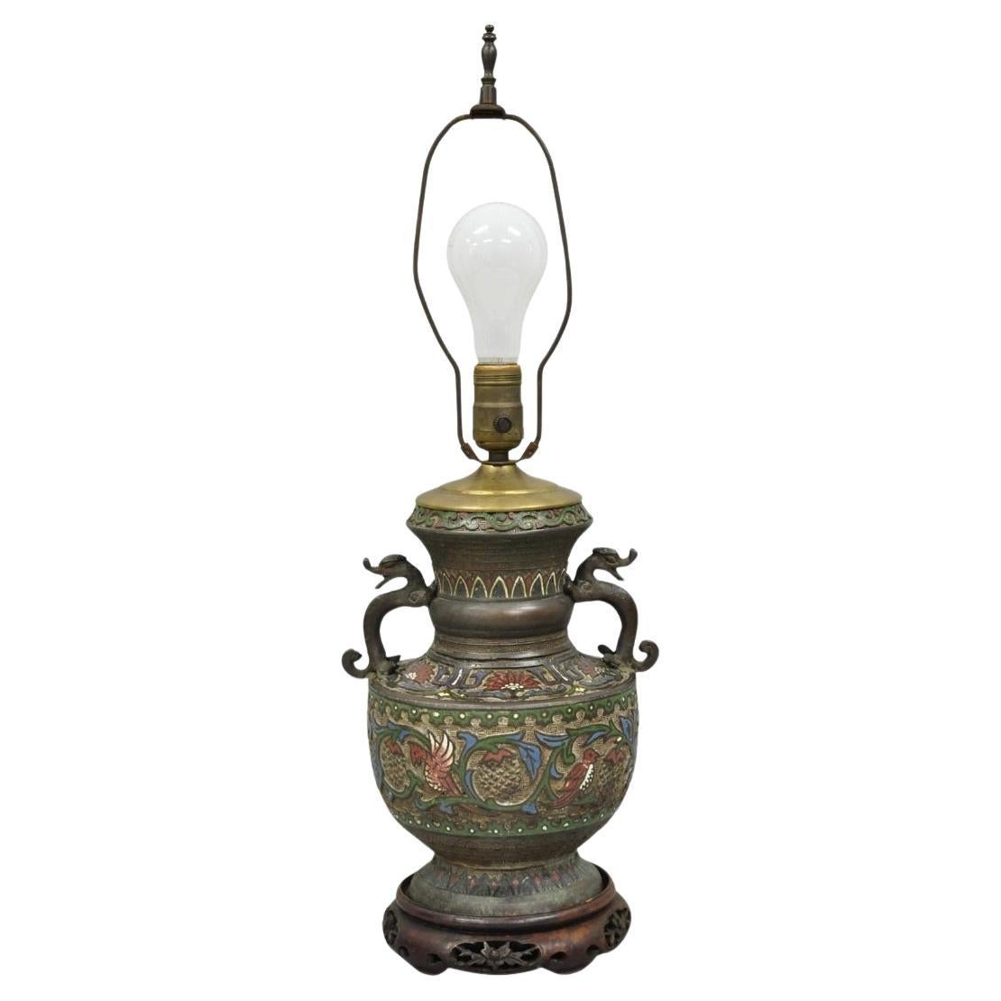 Antique Chinese Porcelain Enamel Bronze Oriental Cloisonne Champleve Table Lamp