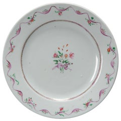 Antique Chinese Porcelain Famille Rose Dish with Flowers, 18th Century