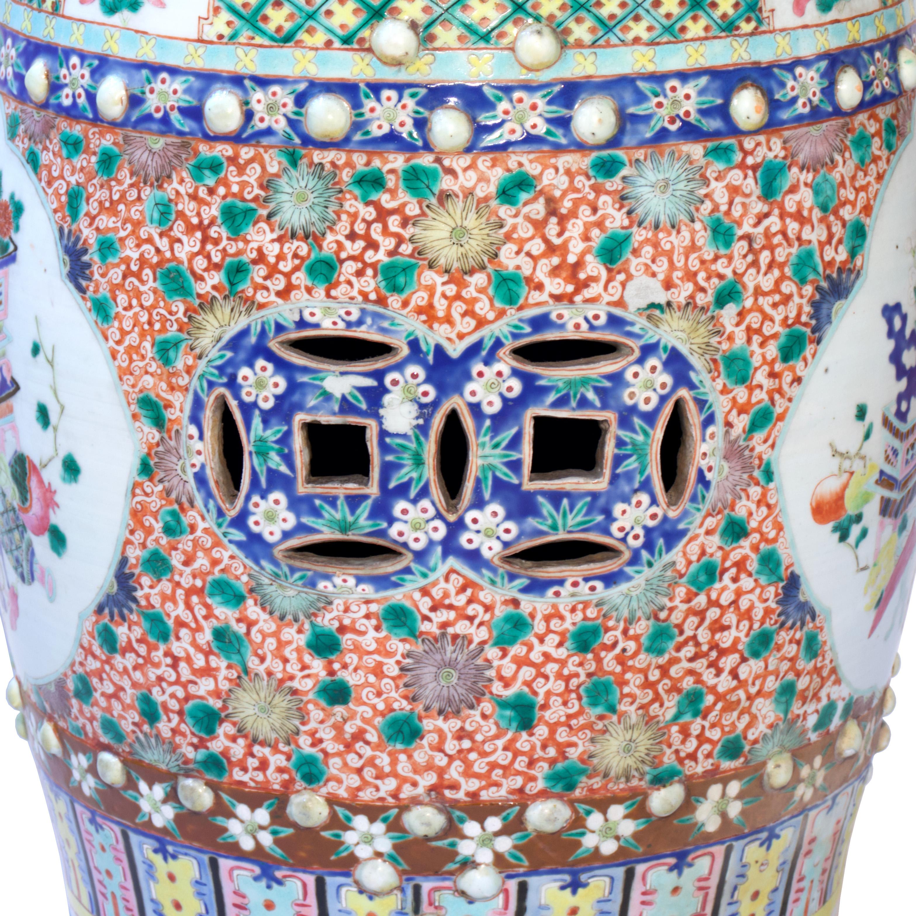 Enameled Antique Chinese Porcelain Famille Rose Garden Seat For Sale