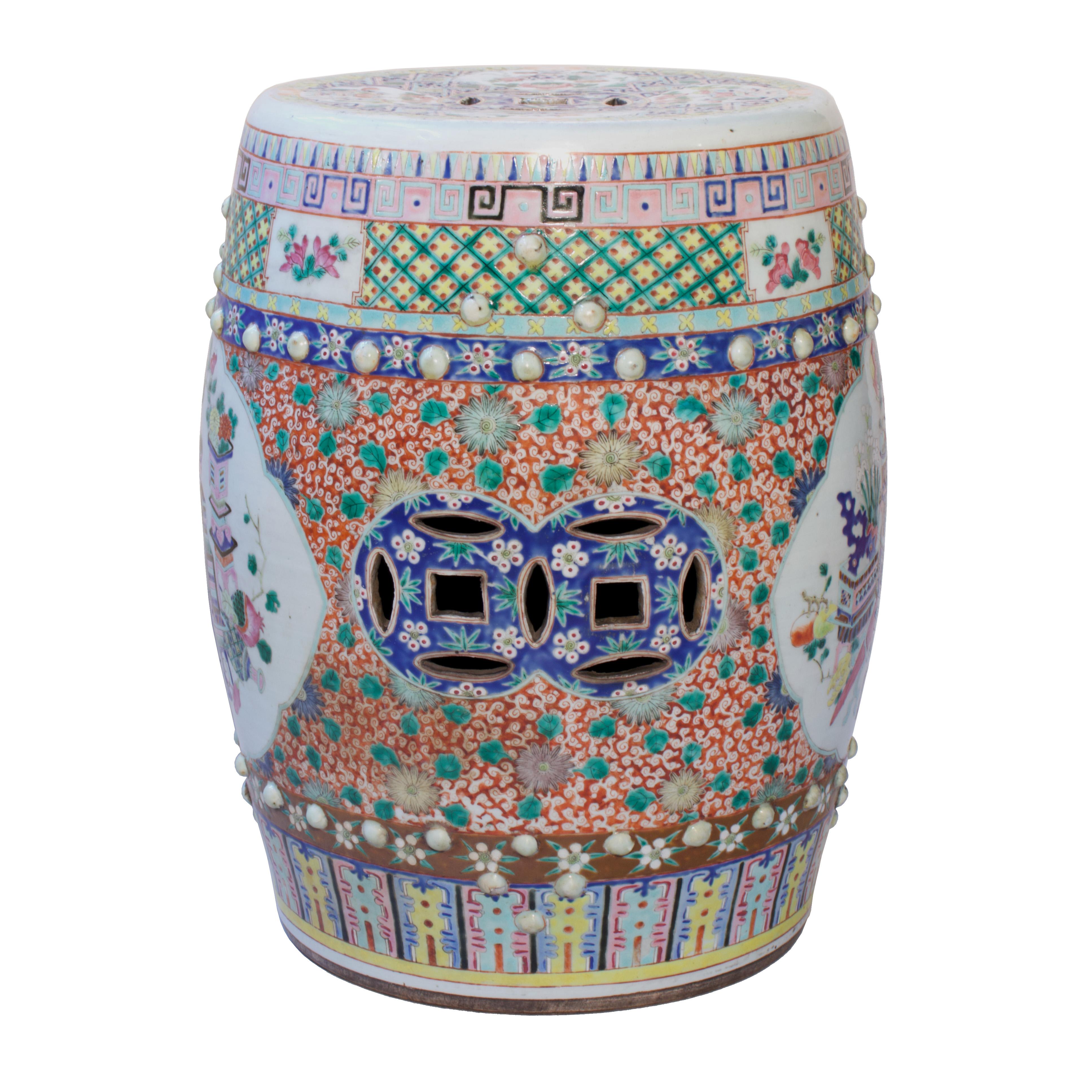 19th Century Antique Chinese Porcelain Famille Rose Garden Seat For Sale