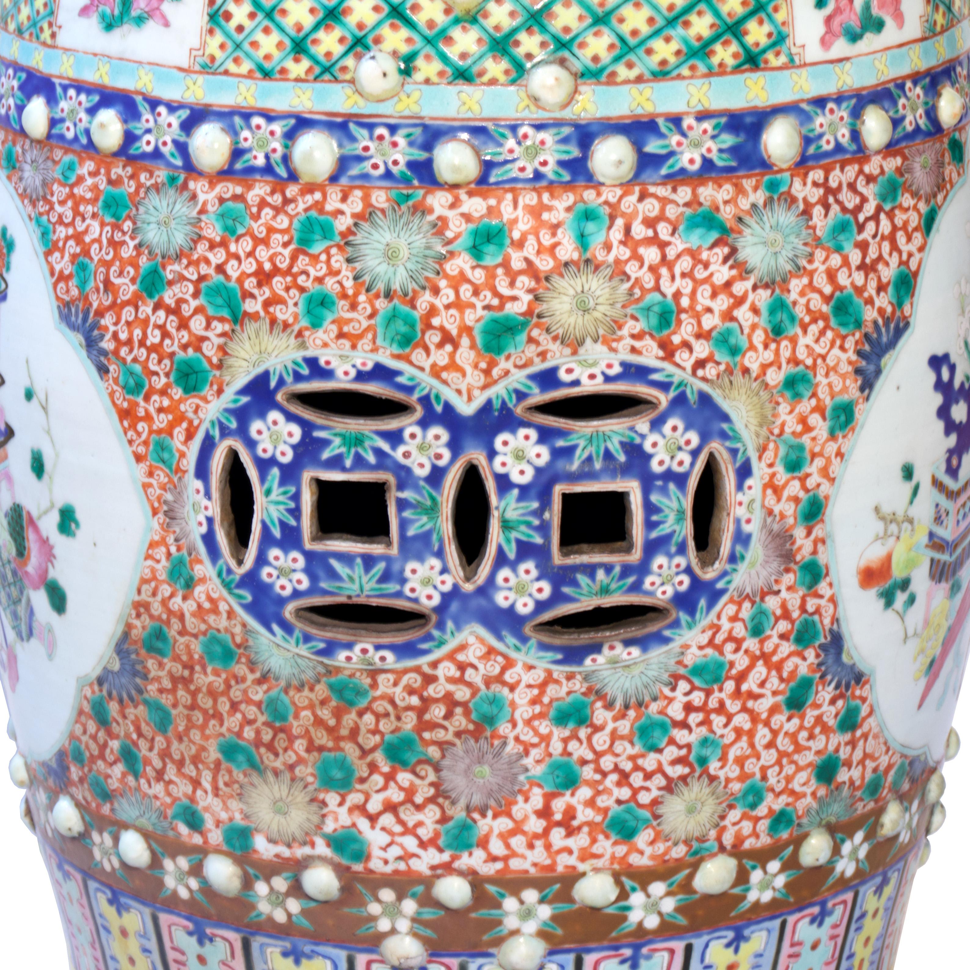 Ceramic Antique Chinese Porcelain Famille Rose Garden Seat For Sale