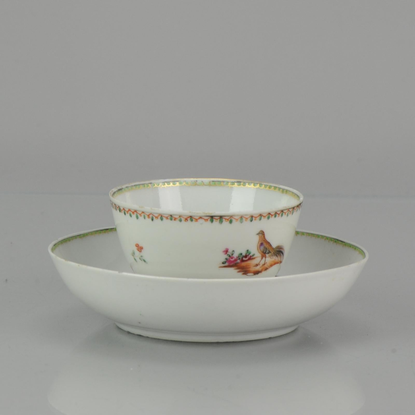 Antique Chinese Porcelain Famille Rose Qianlong Bird Tea Bowl China, 18th Cen In Good Condition For Sale In Amsterdam, Noord Holland